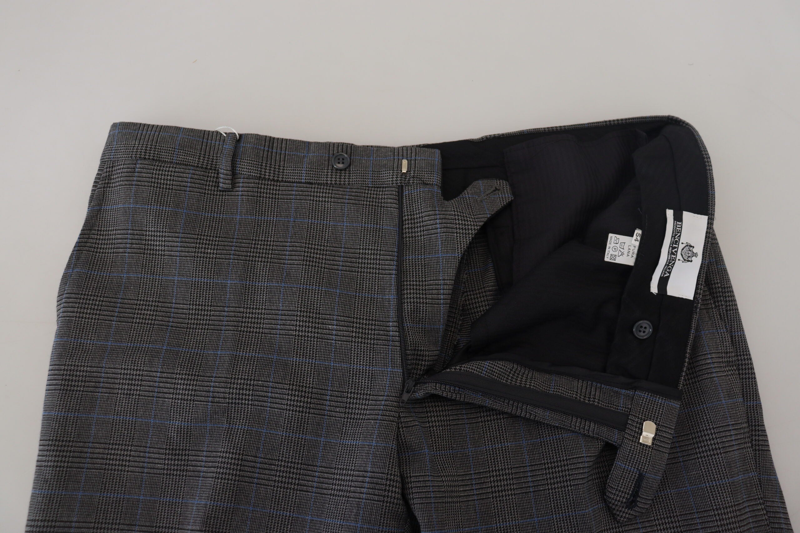 Gray Checkered Wool Dress Formal Pants - ventzia