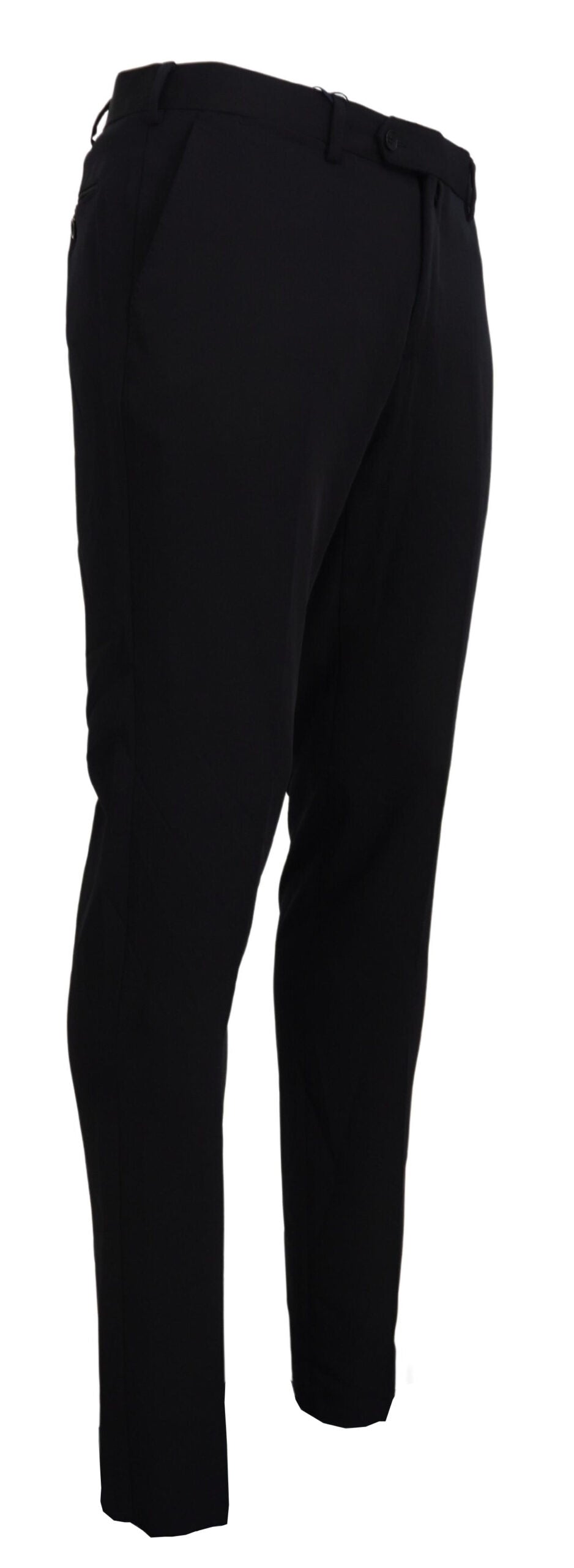 Black Polyester Tapered Dress Pants - ventzia