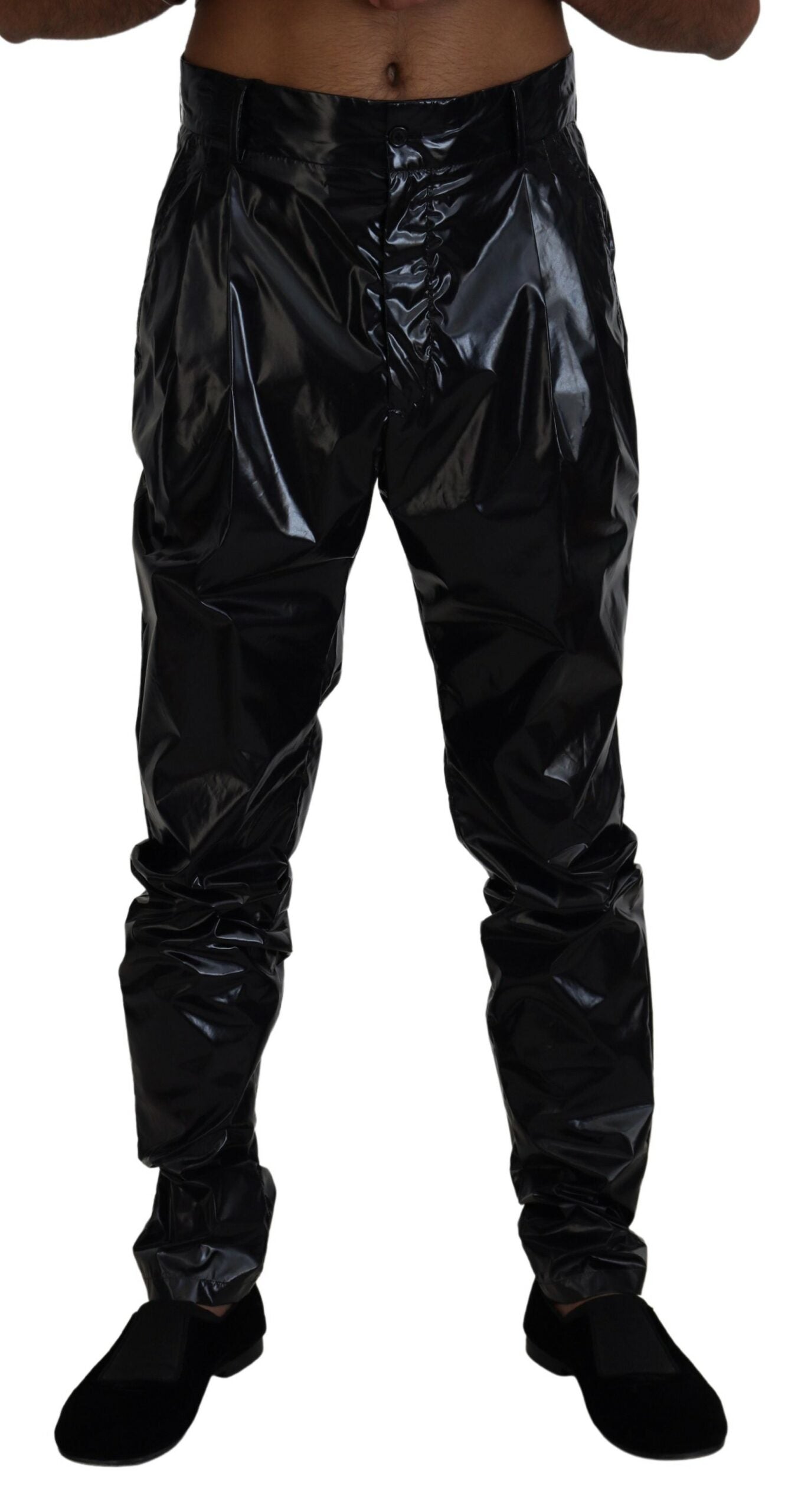 Black Shining Nylon Skinny Men Pants - ventzia