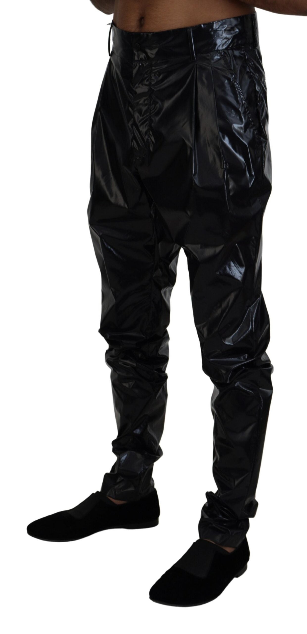 Black Shining Nylon Skinny Men Pants - ventzia