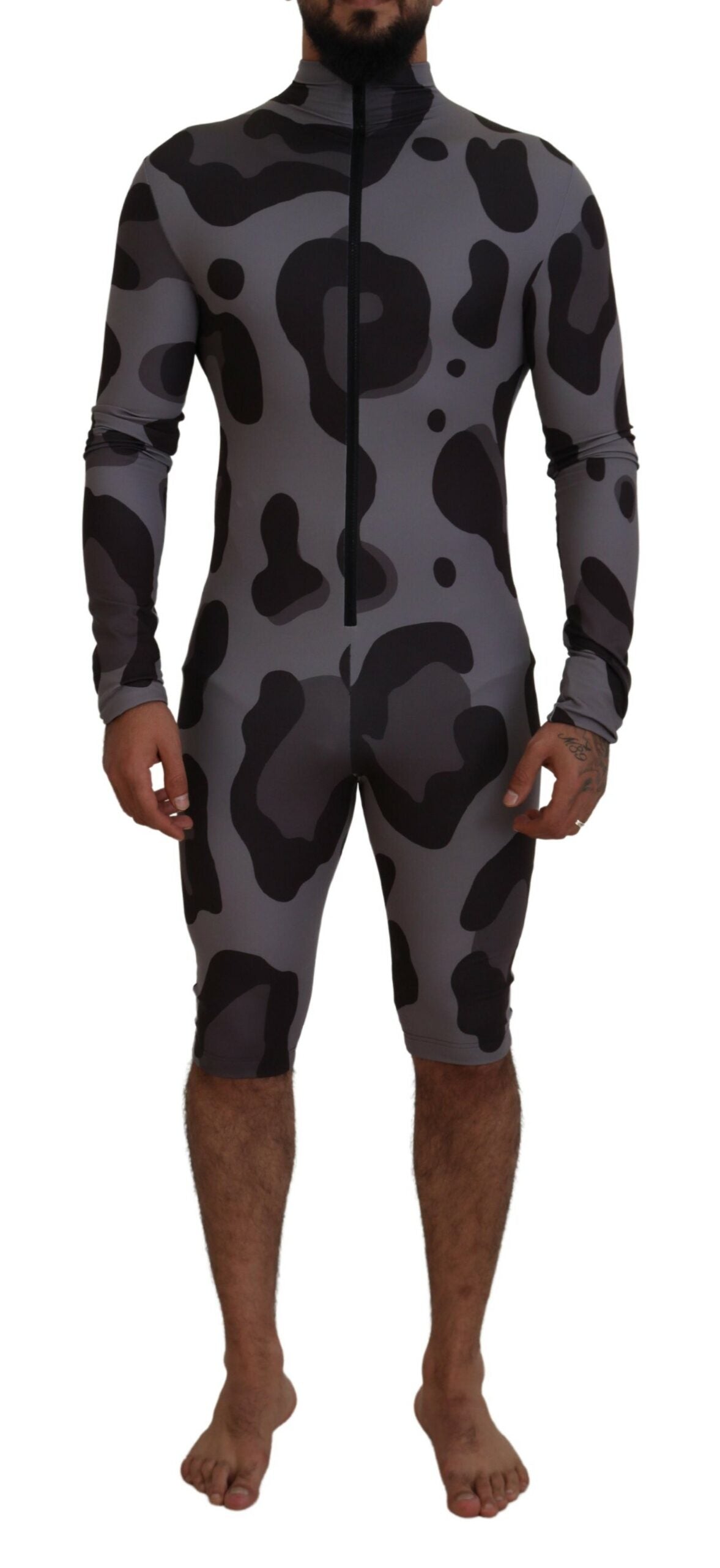 Gray Patterned Polyester Wetsuit Swimwear - ventzia
