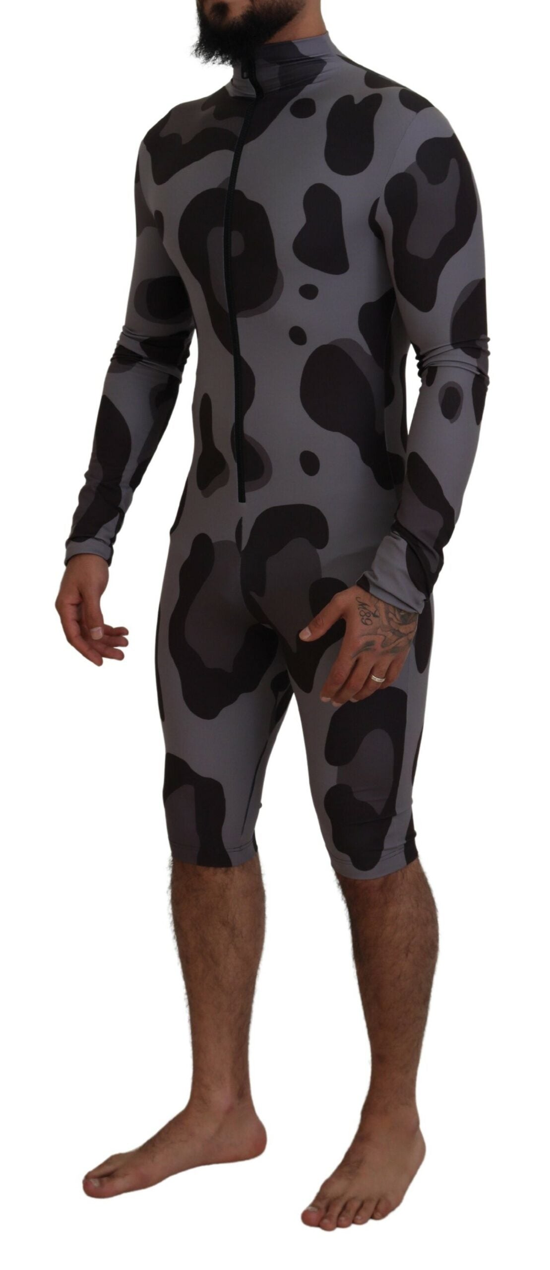 Gray Patterned Polyester Wetsuit Swimwear - ventzia