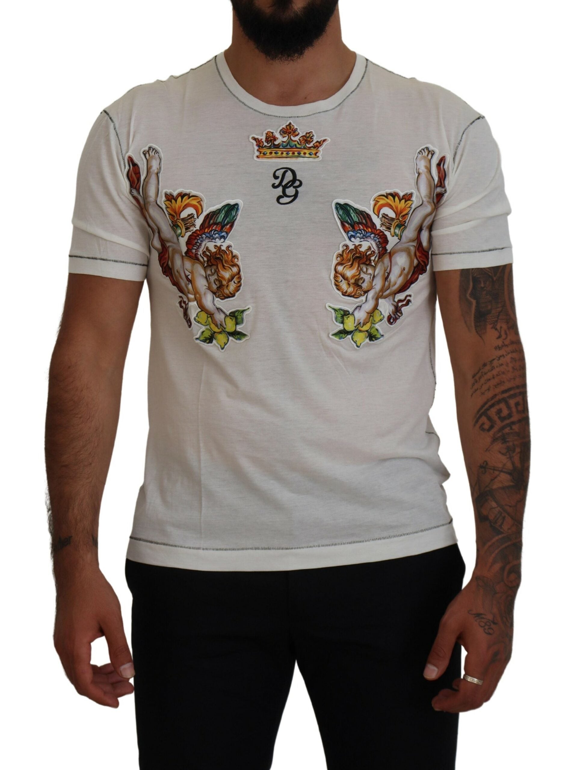 White Printed Short Sleeves Men T-shirt - ventzia