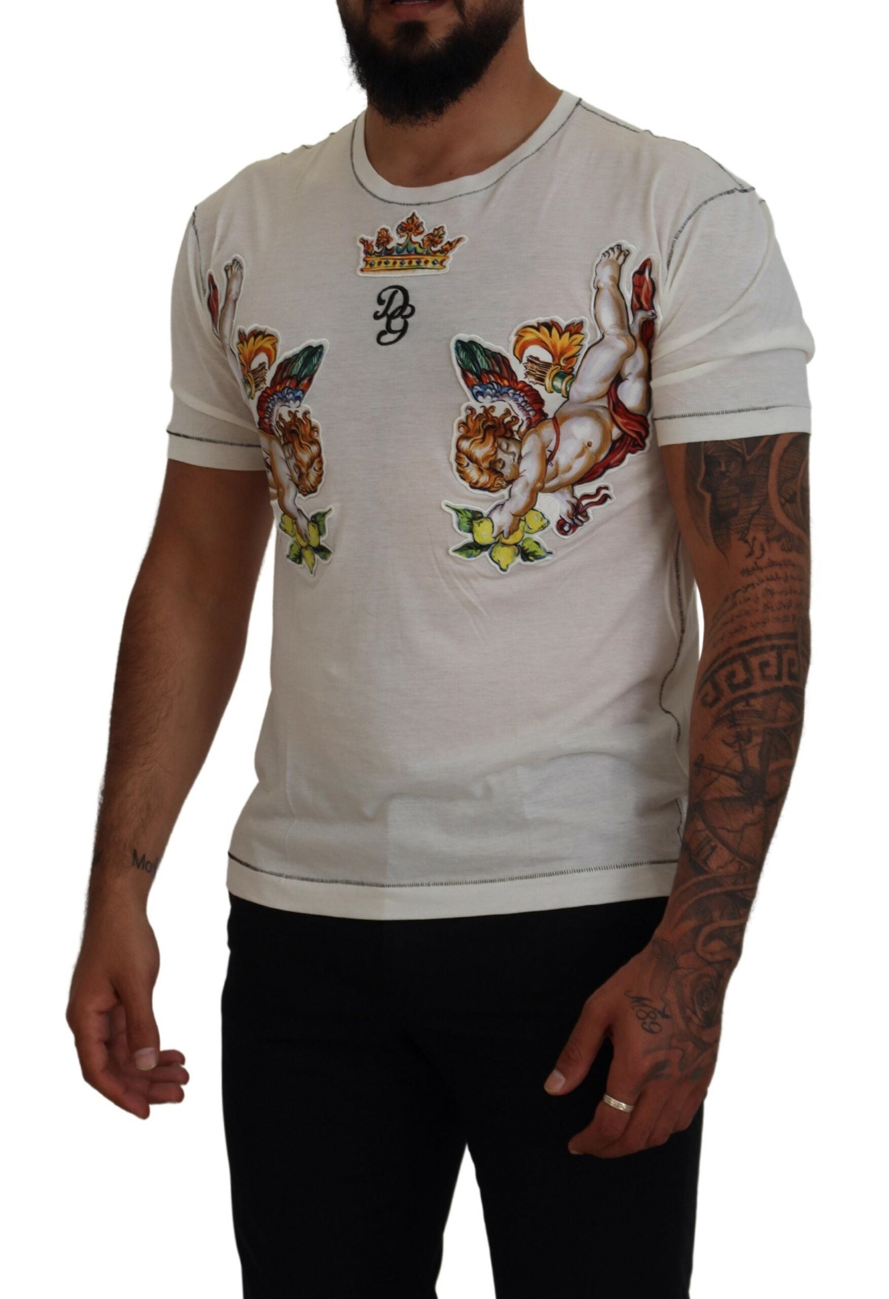 White Printed Short Sleeves Men T-shirt - ventzia