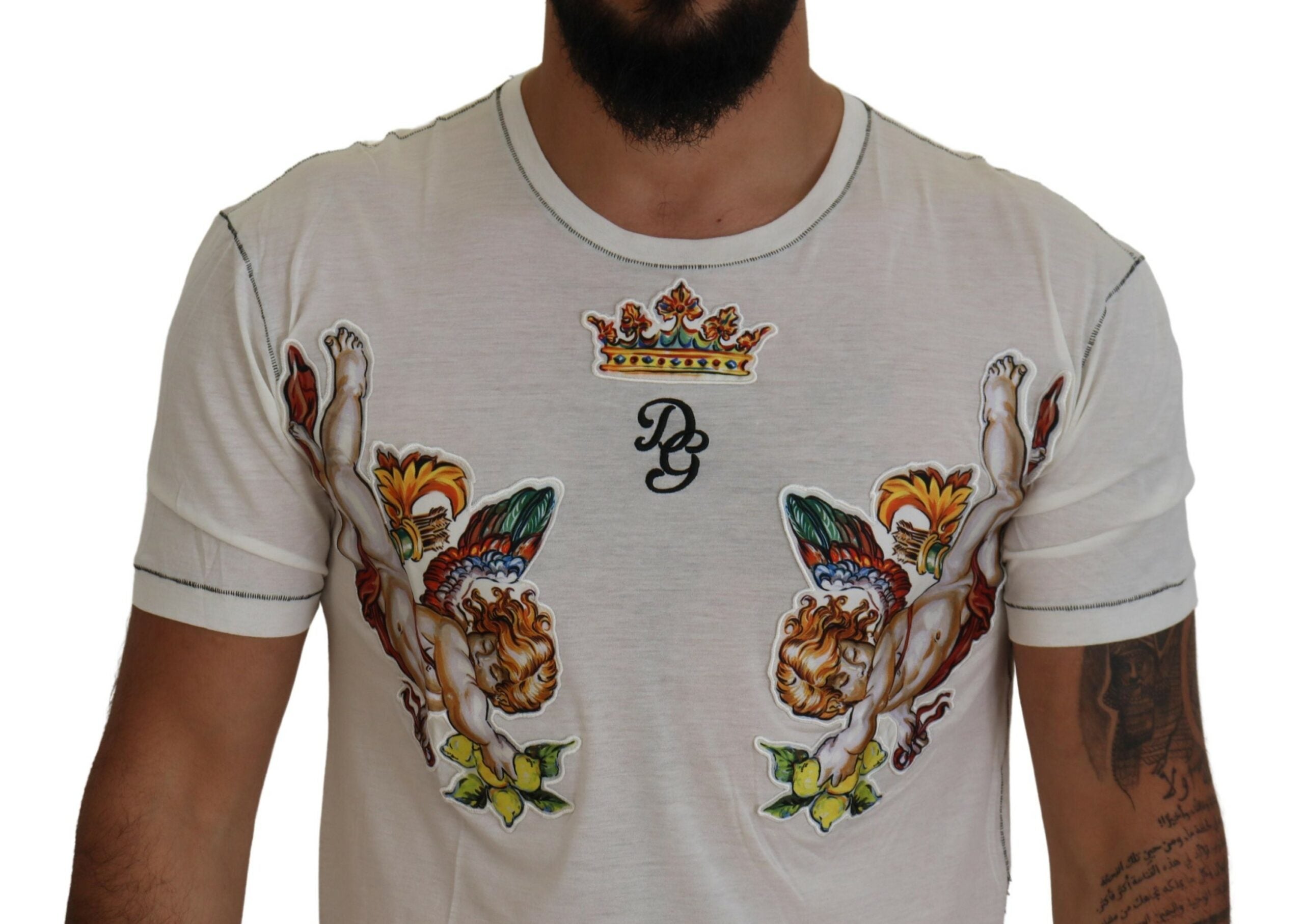 White Printed Short Sleeves Men T-shirt - ventzia