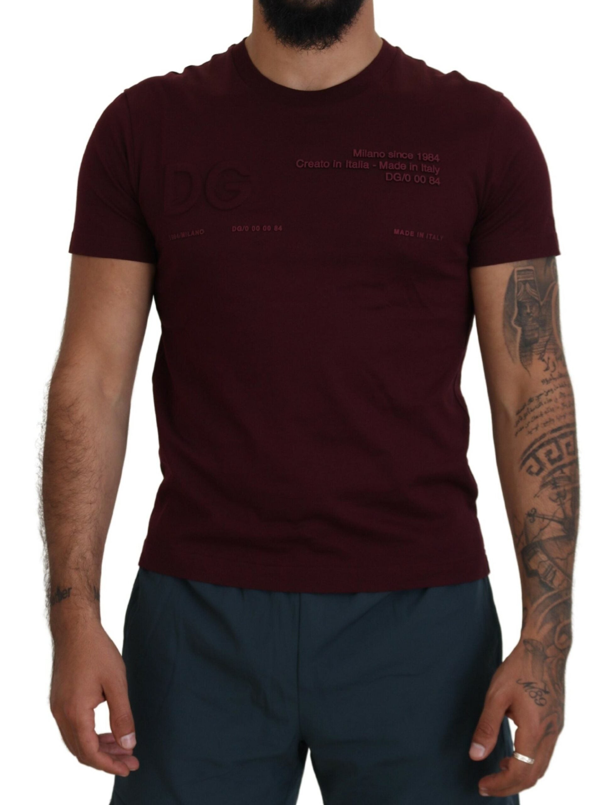 Maroon Printed Short Sleeves Men T-shirt - ventzia