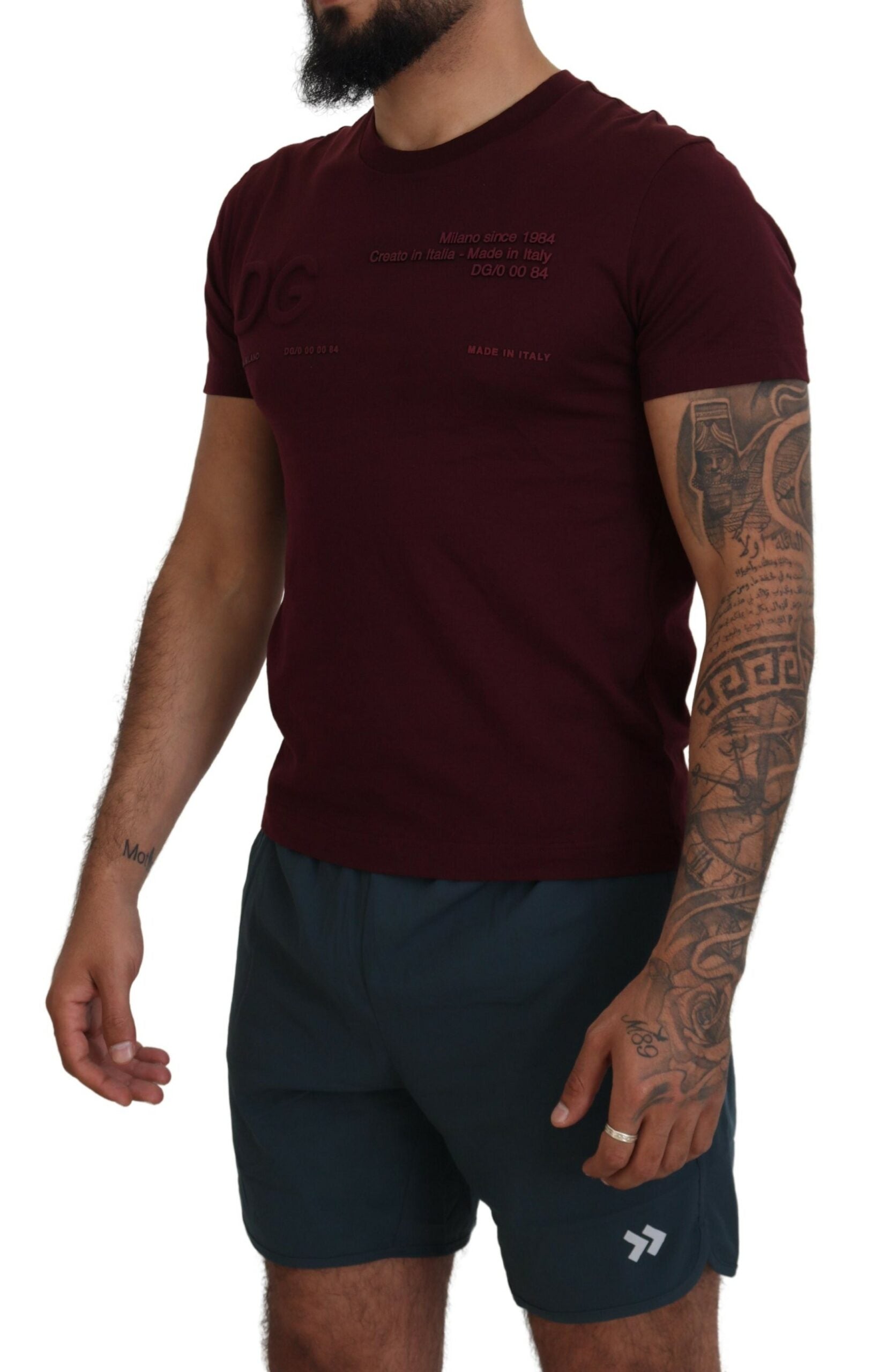 Maroon Printed Short Sleeves Men T-shirt - ventzia