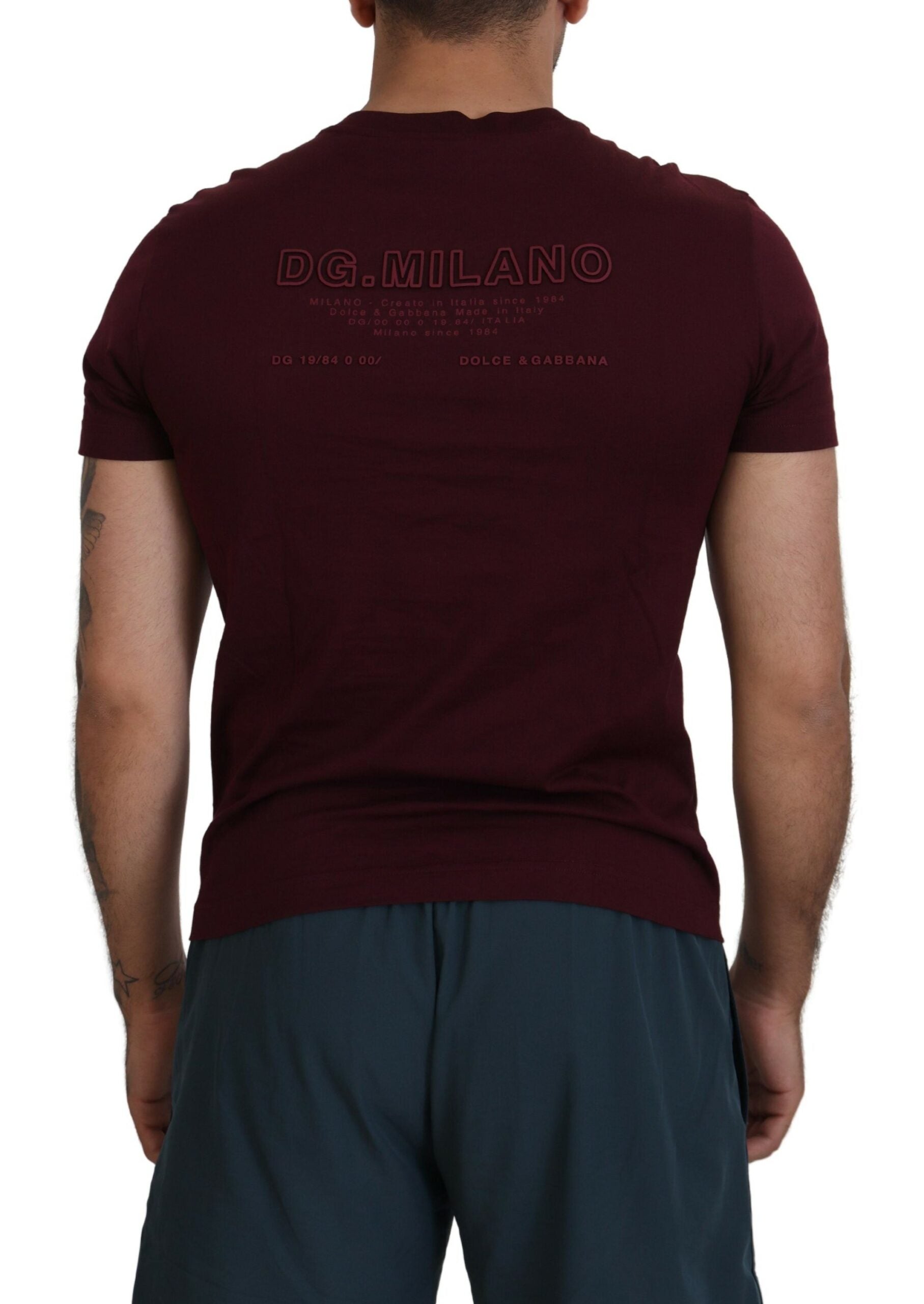 Maroon Printed Short Sleeves Men T-shirt - ventzia