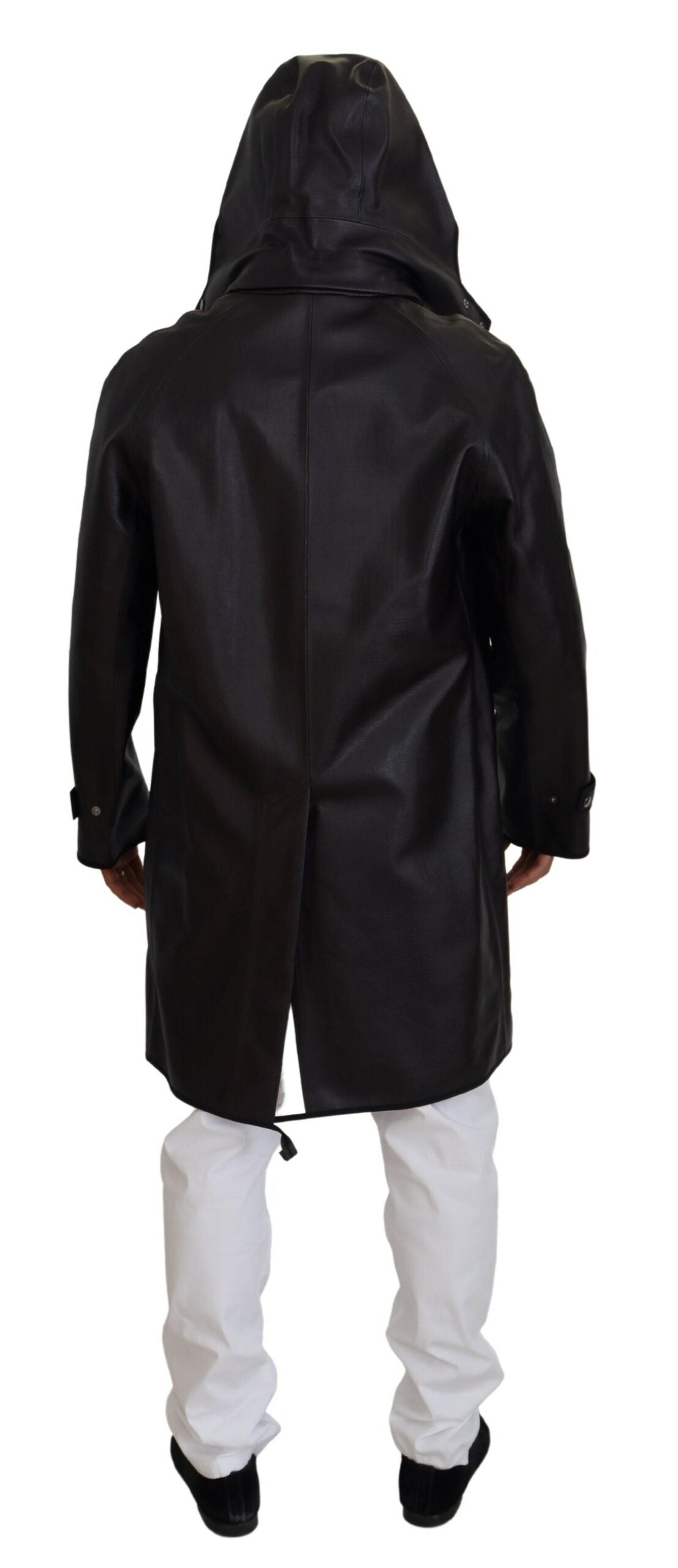 Black Trench Hooded Parka Cotton Jacket - ventzia