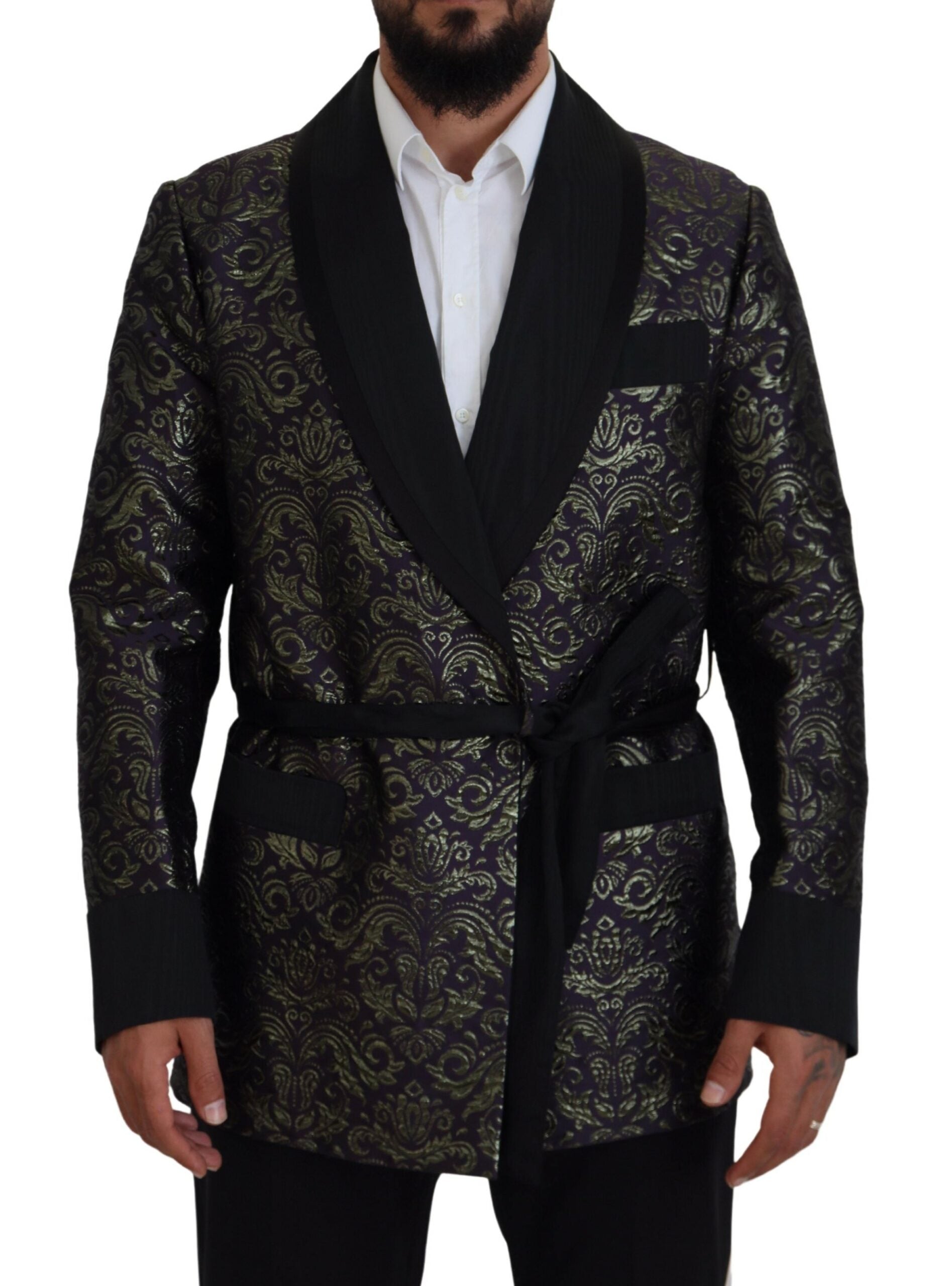 Gold Purple Baroque Jacket Blazer Robe - ventzia