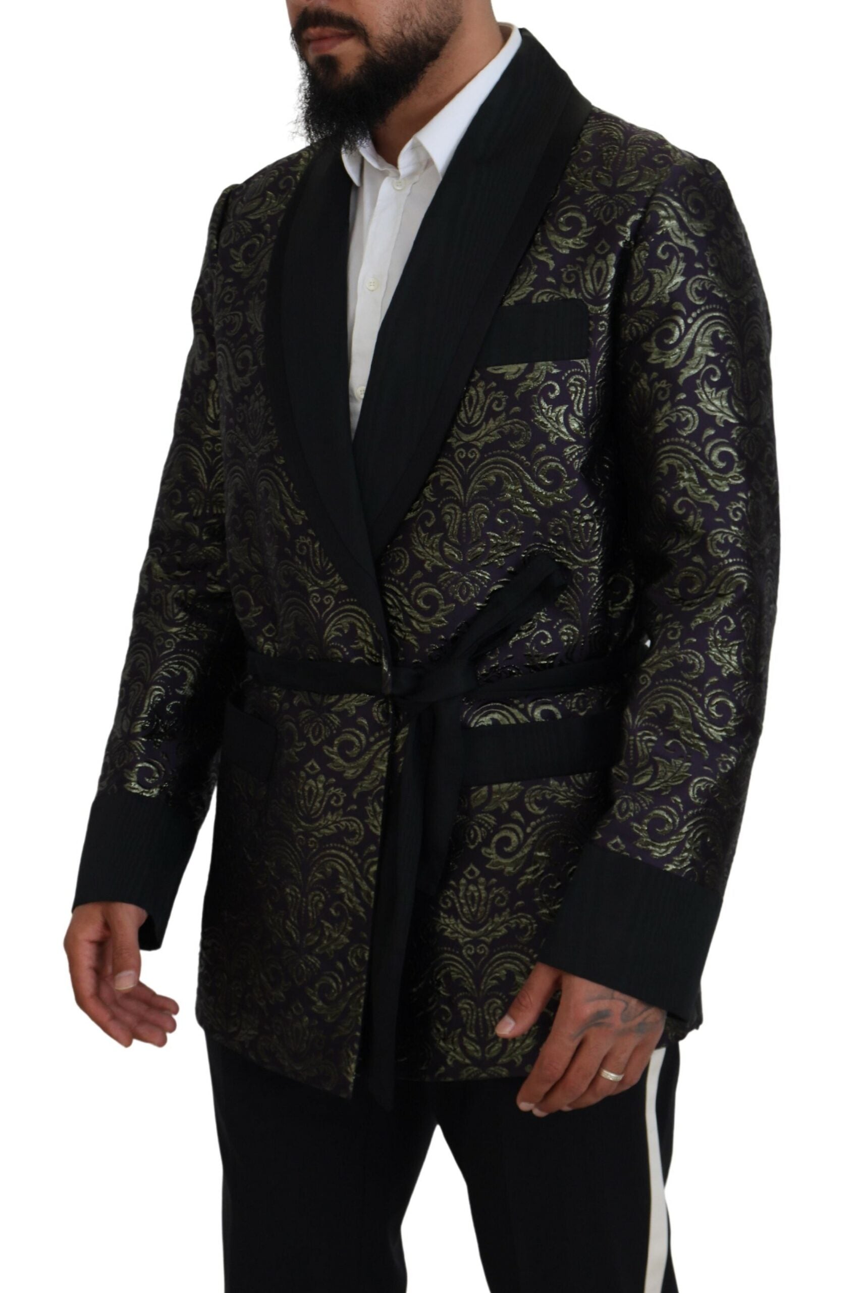 Gold Purple Baroque Jacket Blazer Robe - ventzia