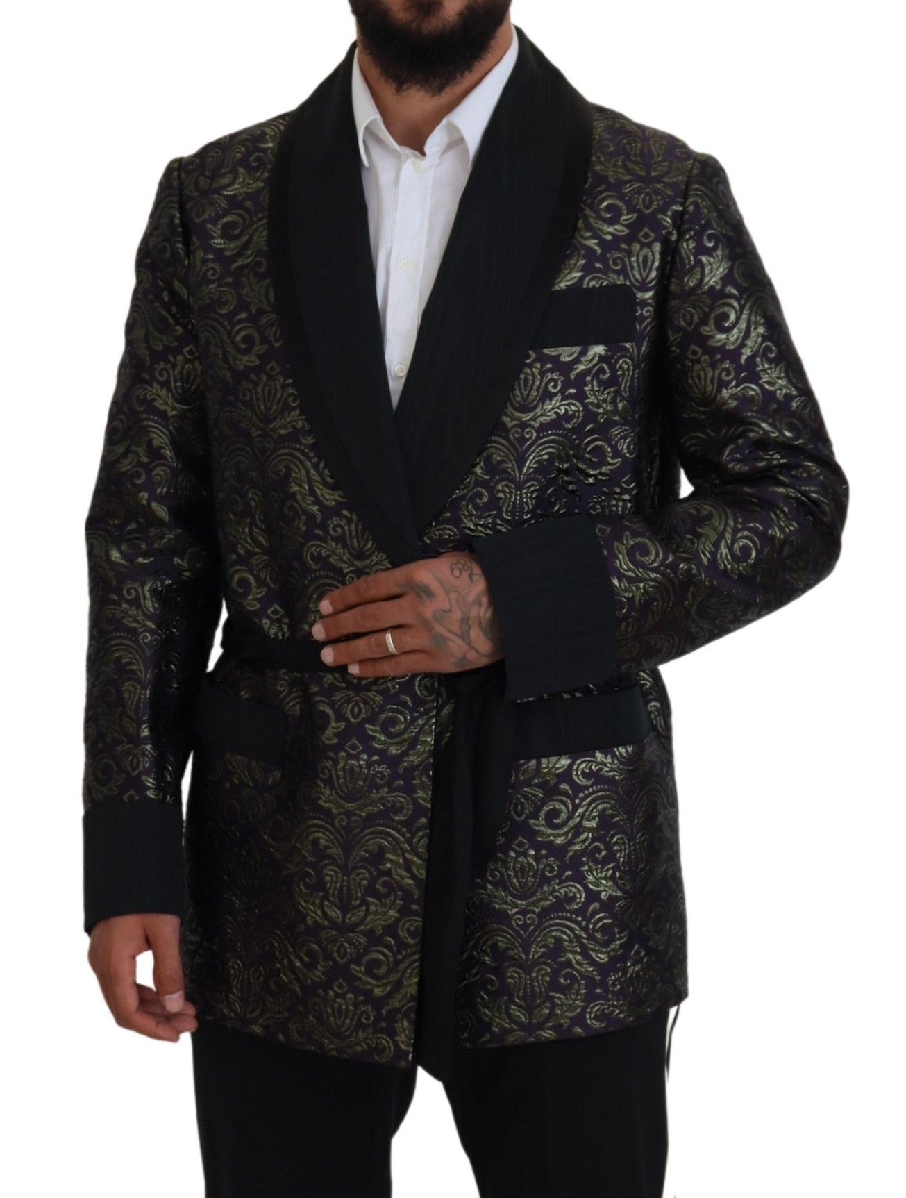 Gold Purple Baroque Jacket Blazer Robe - ventzia
