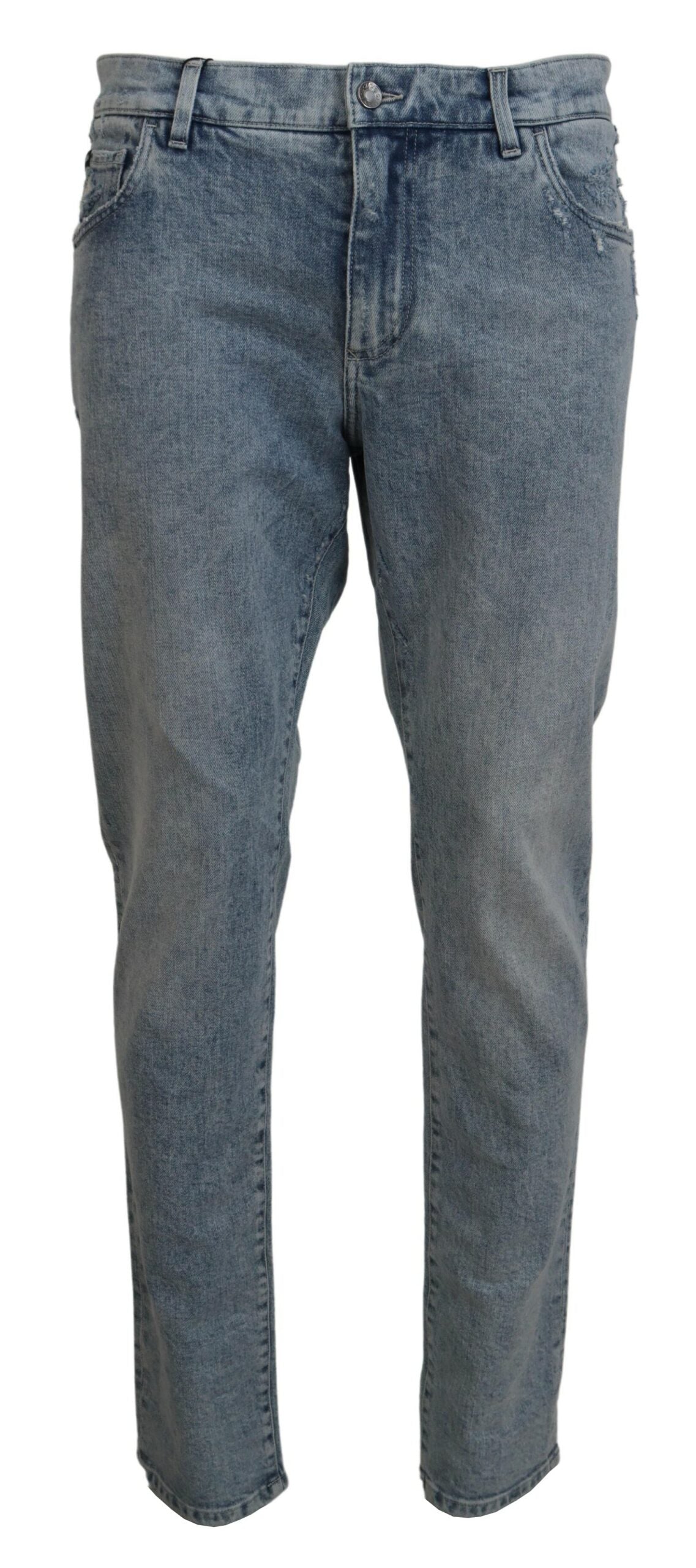 Blue Wash Slim Fit Cotton Denim Jeans - ventzia
