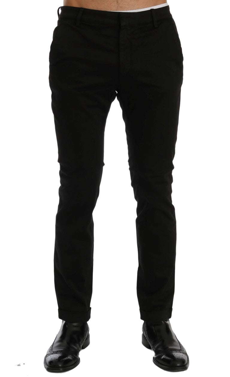 Chic Black Slim Fit Cotton Stretch Pants - ventzia