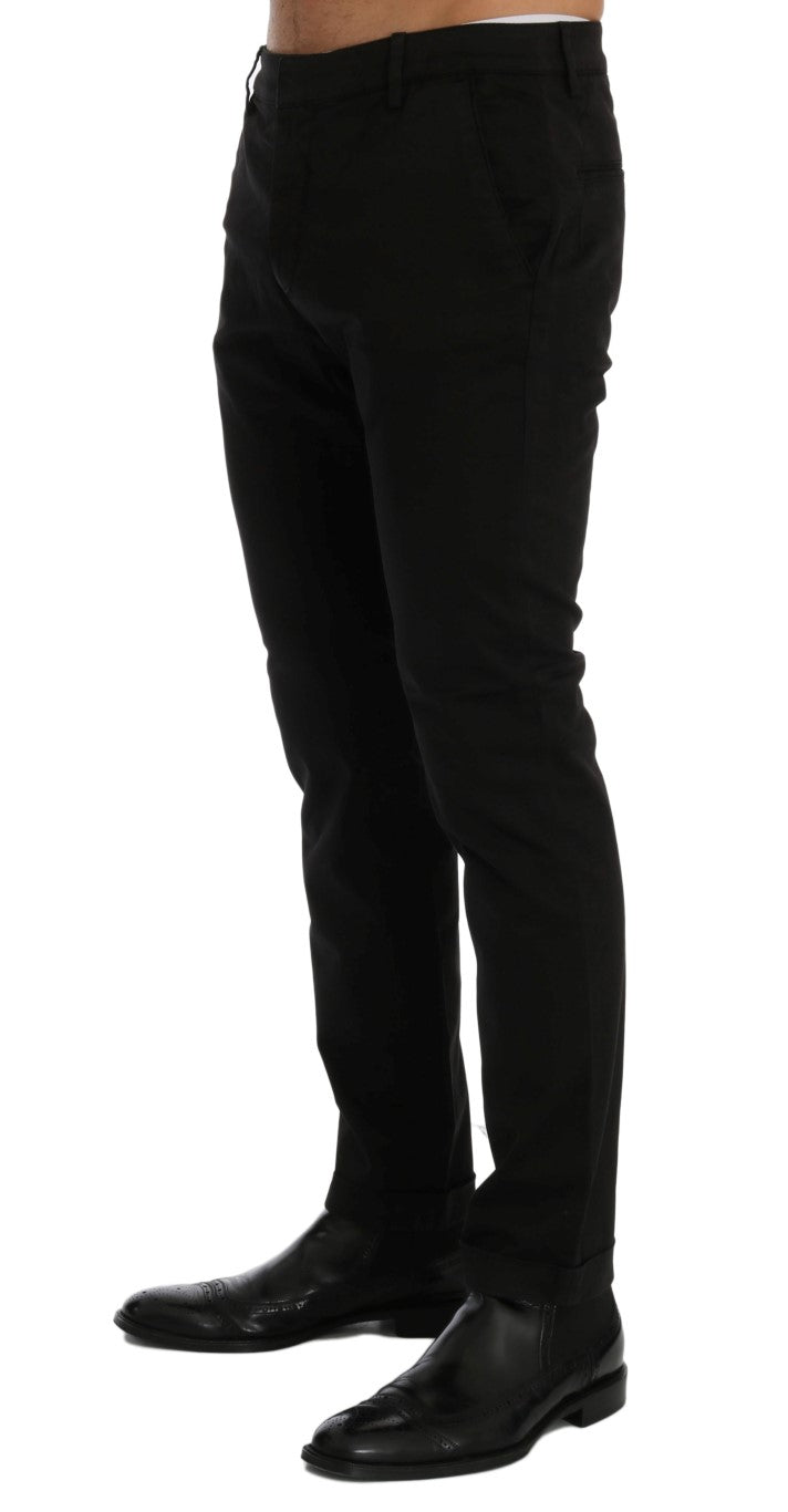 Chic Black Slim Fit Cotton Stretch Pants - ventzia