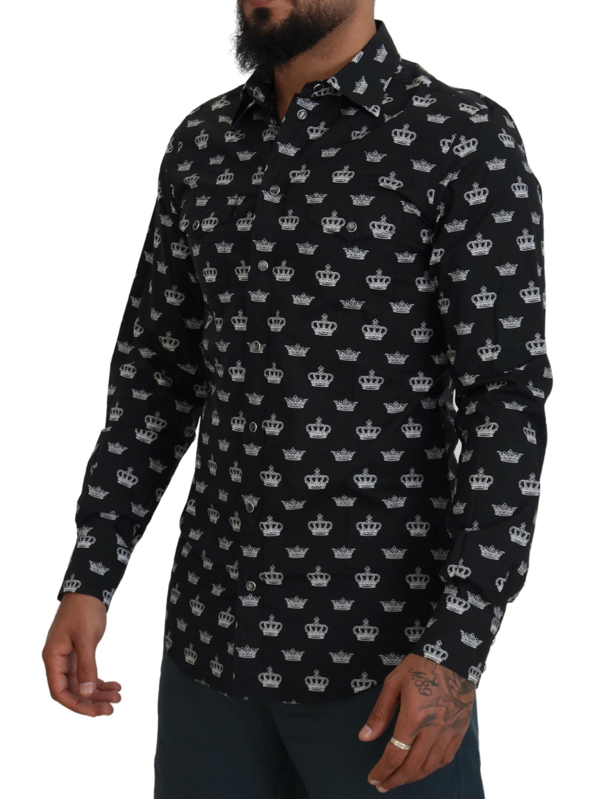 Black Crown Print GOLD Slim Shirt - ventzia
