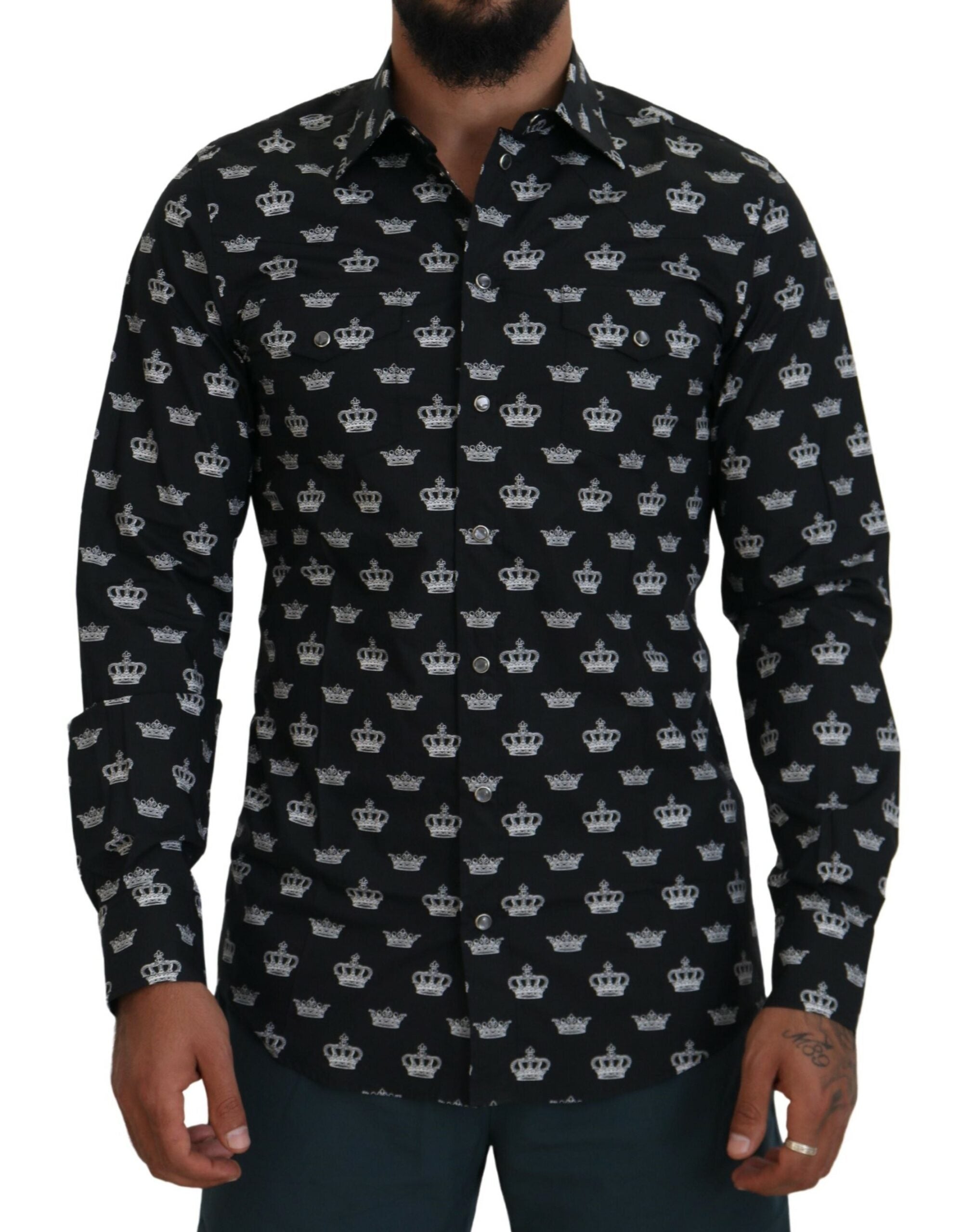 Black Crown Print GOLD Slim Shirt - ventzia