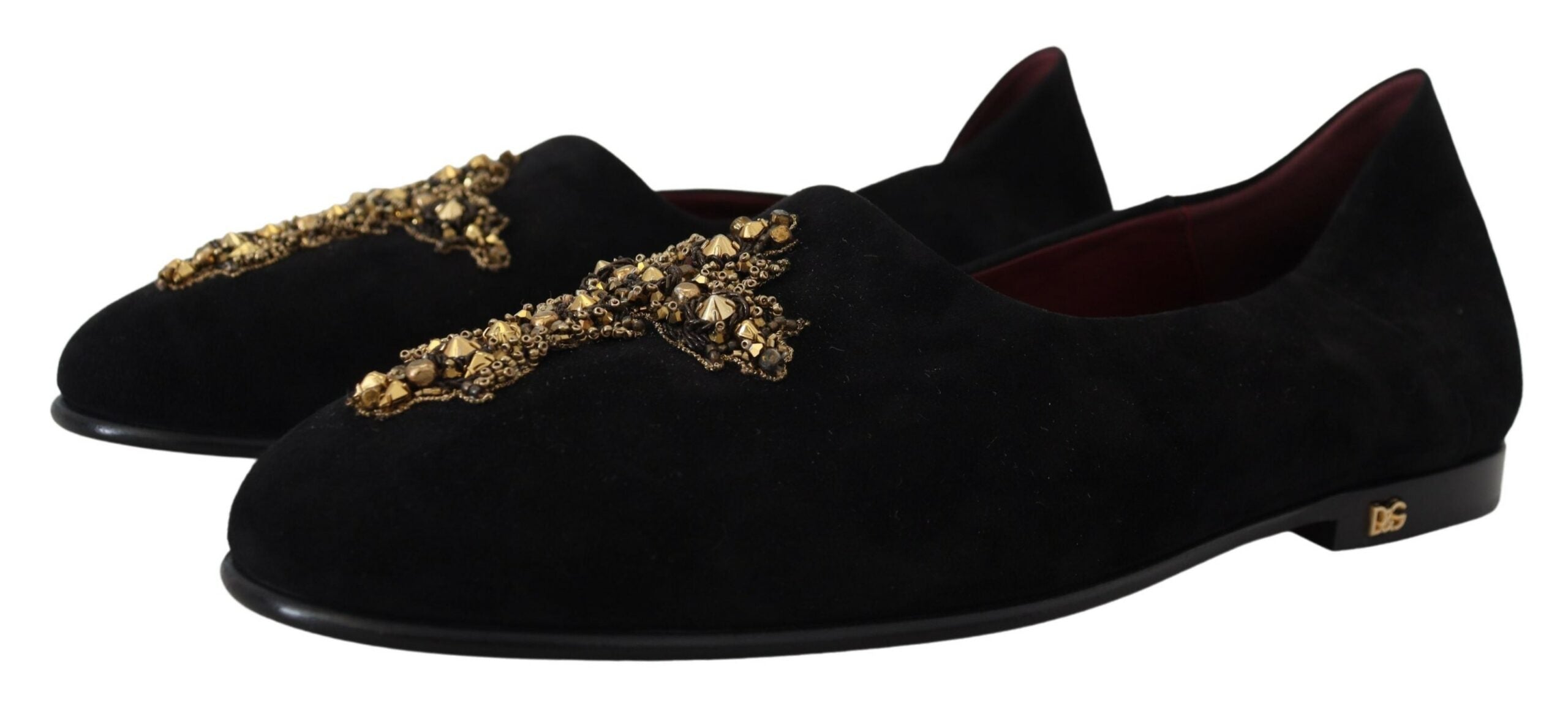 Black Suede Gold Cross Slip On Loafers Shoes - ventzia