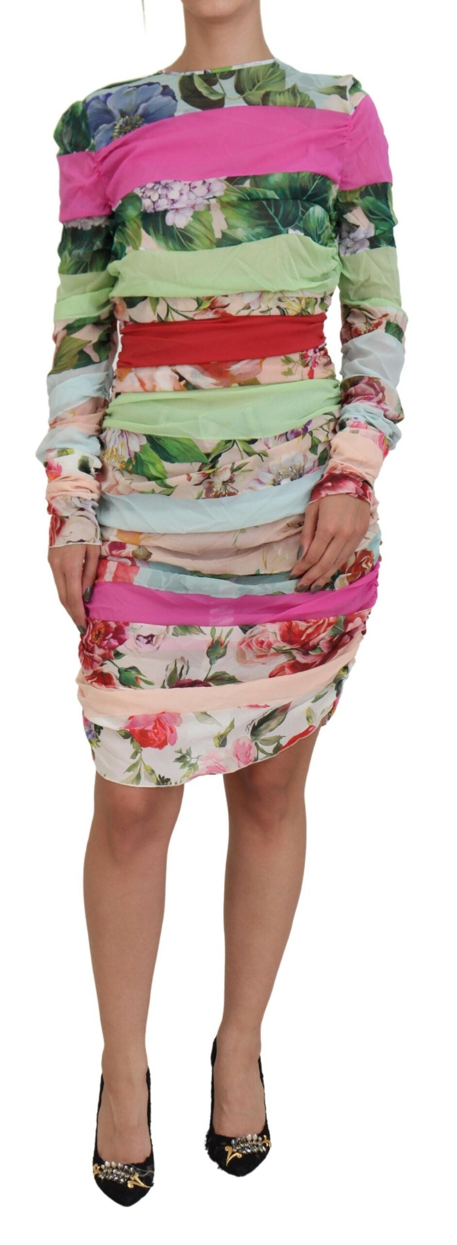 Multicolor Silk Floral Bodycon Sheath Dress - ventzia