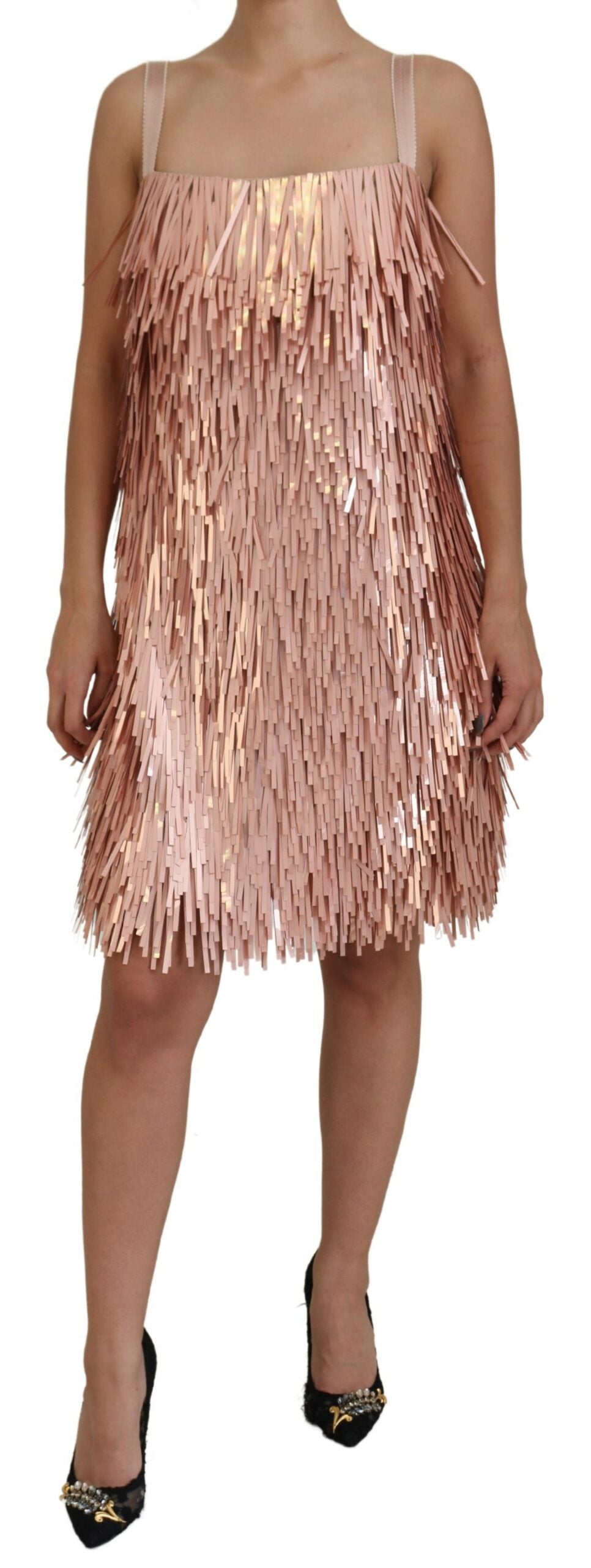 Pink Tinsel Sleeveless Shift A-line Dress - ventzia