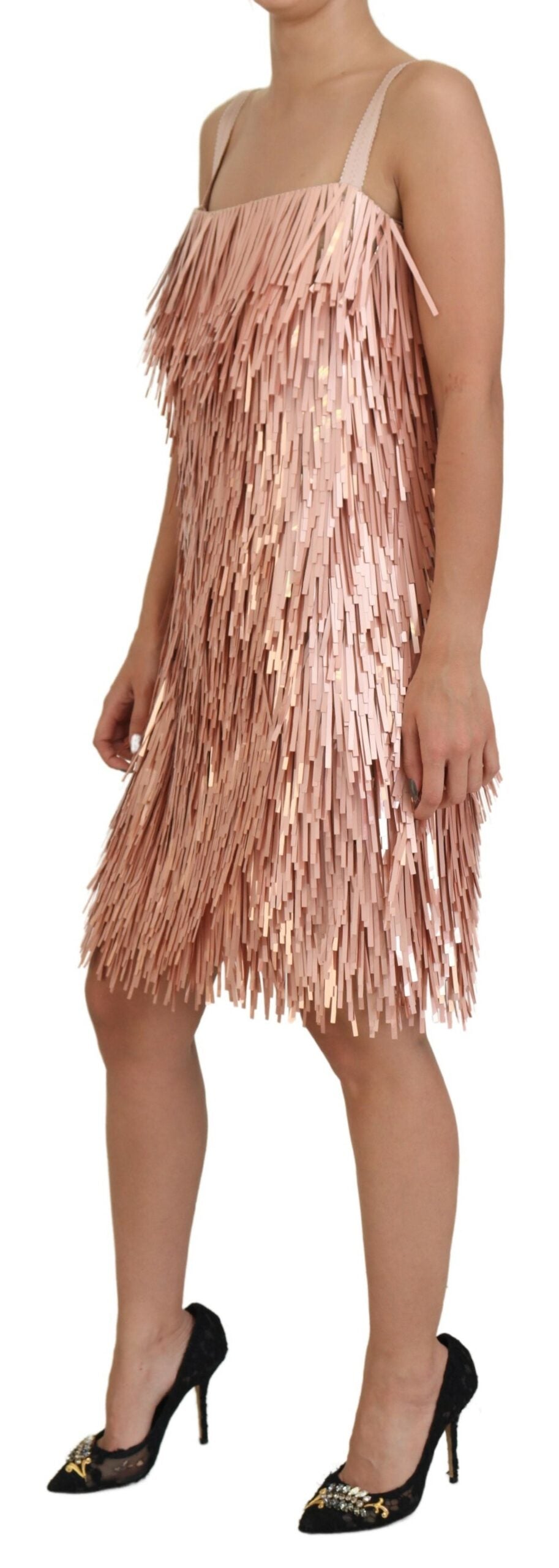 Pink Tinsel Sleeveless Shift A-line Dress - ventzia