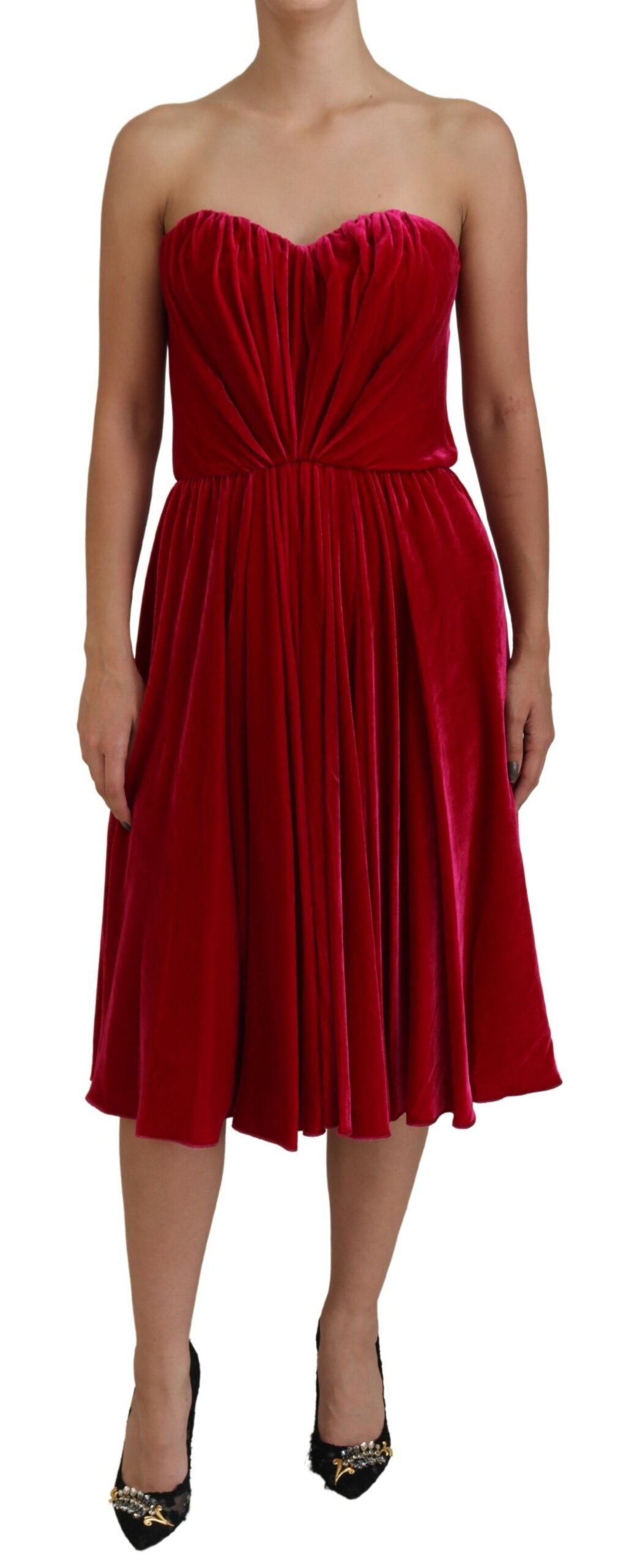 Pink Viscose Stretch Strapless A-line Dress - ventzia