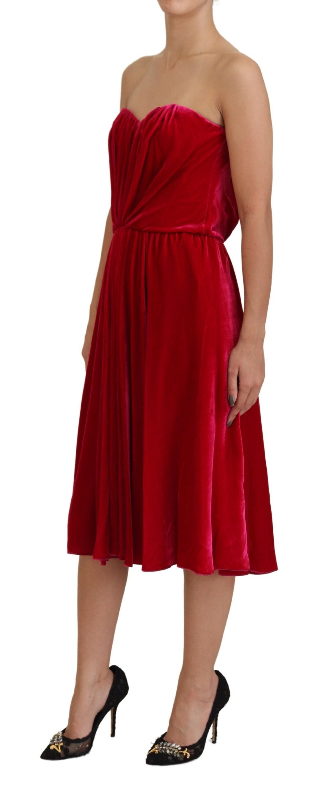 Pink Viscose Stretch Strapless A-line Dress - ventzia