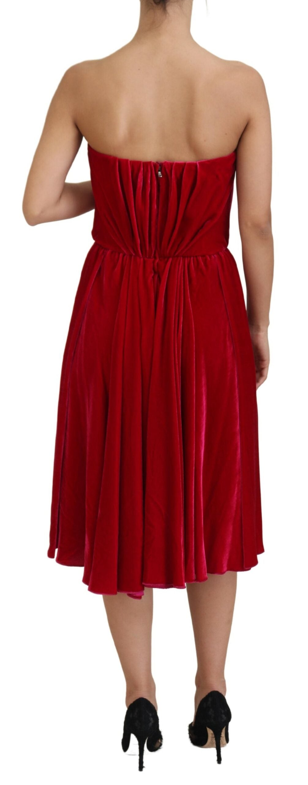 Pink Viscose Stretch Strapless A-line Dress - ventzia