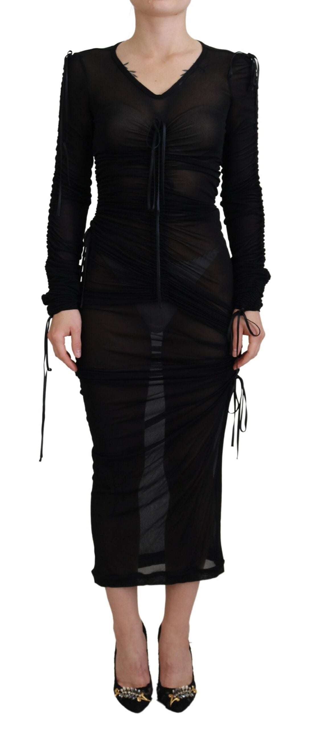 Black Viscose Bodycon Sheath Midi Dress - ventzia