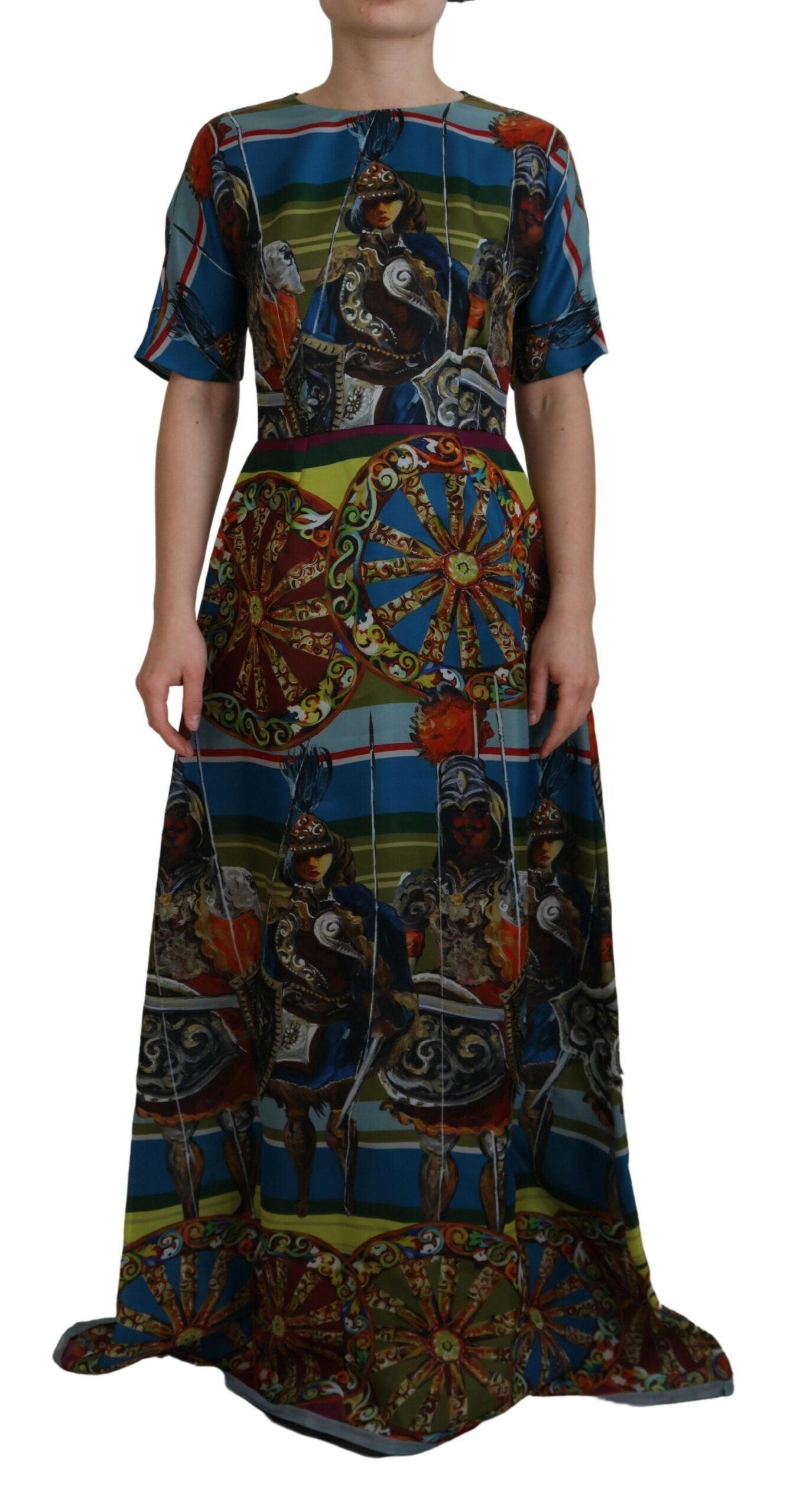 Multicolor Sicily Silk A-line Long Gown Dress - ventzia