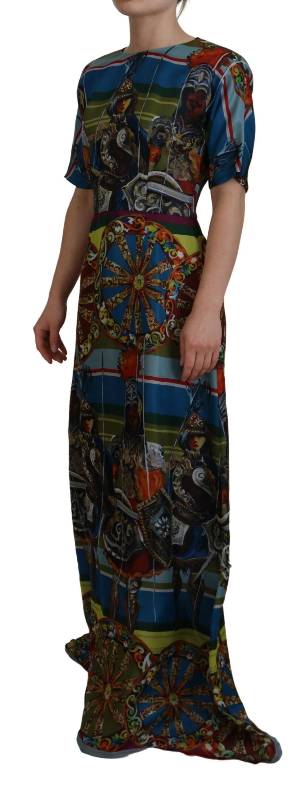 Multicolor Sicily Silk A-line Long Gown Dress - ventzia