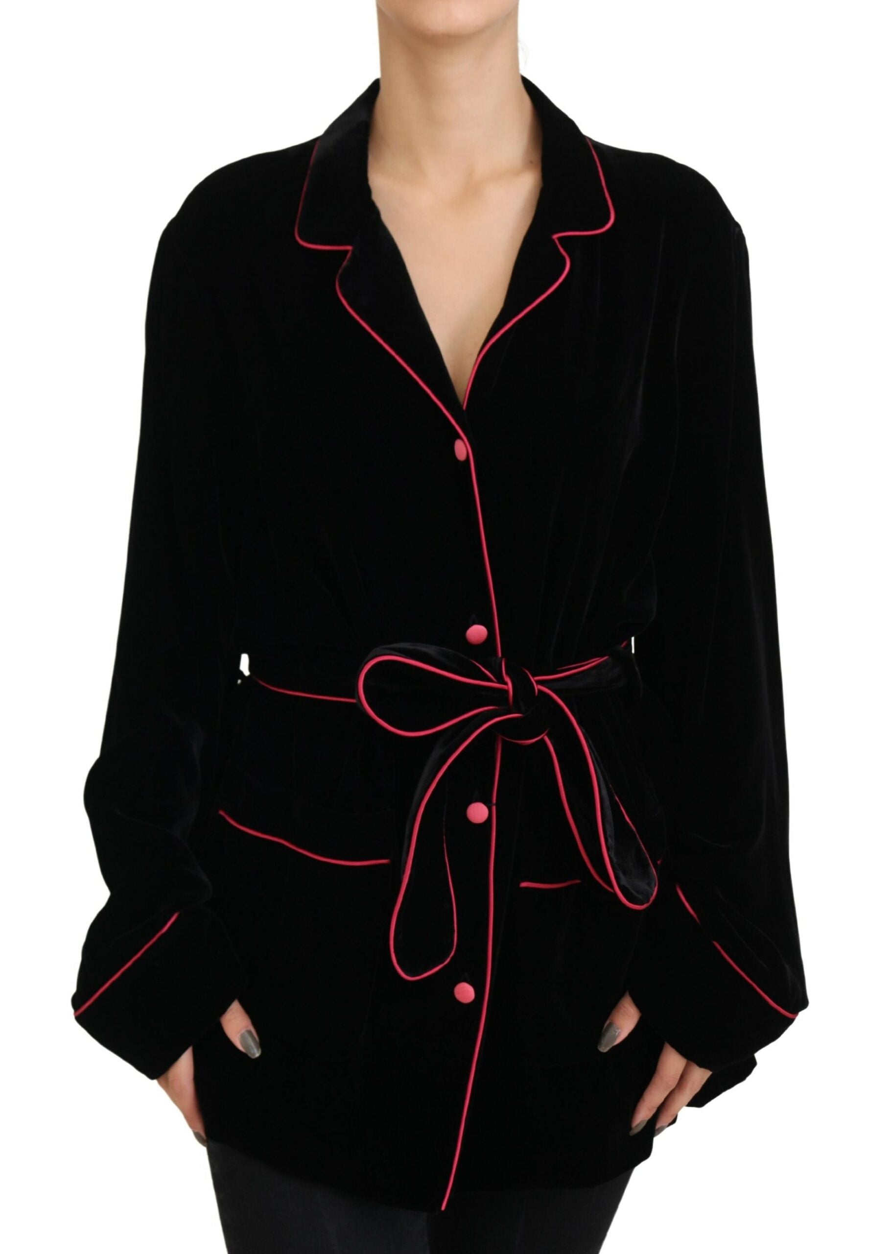 Black Button Belted Blazer Viscose Jacket - ventzia