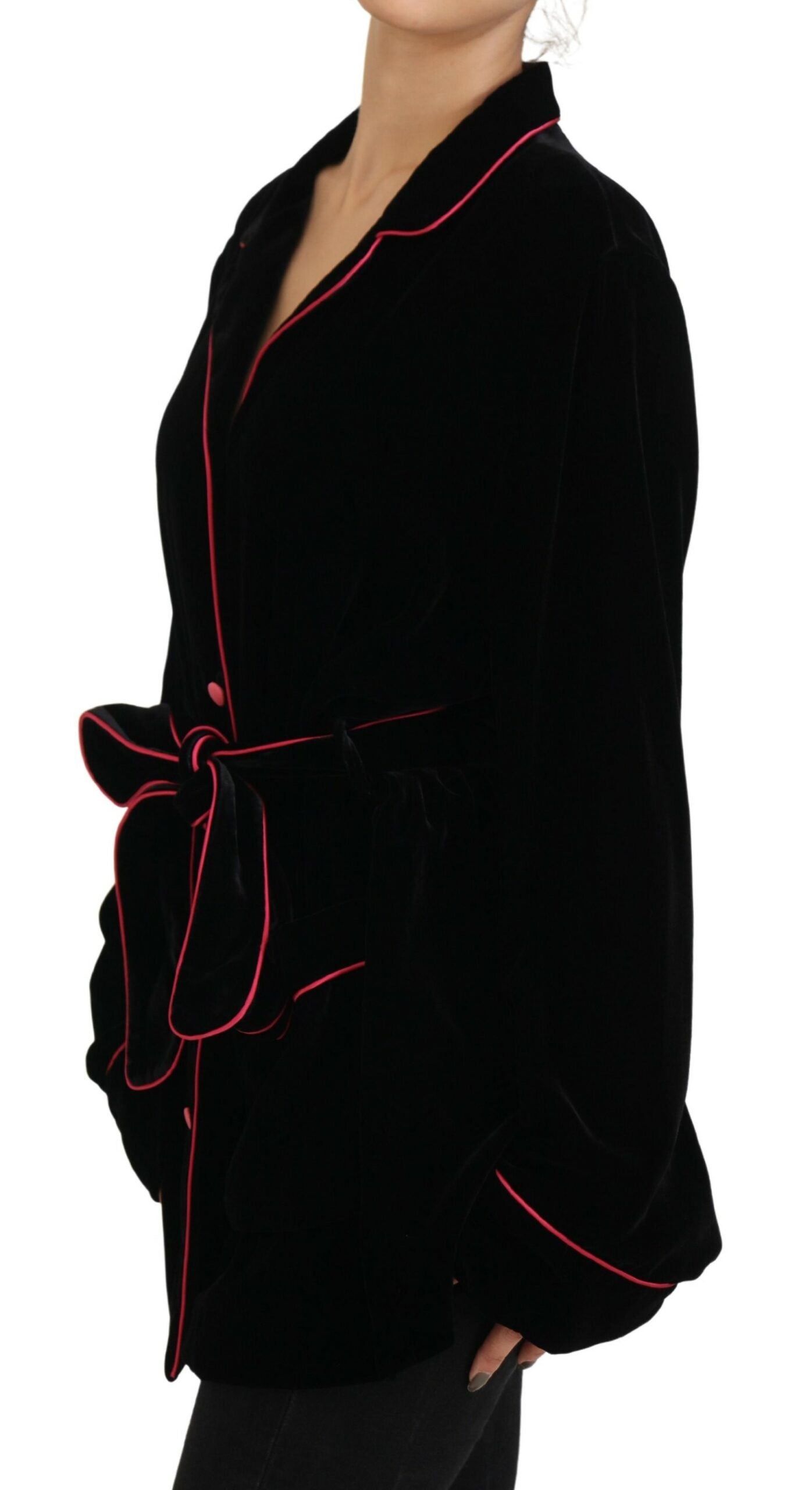 Black Button Belted Blazer Viscose Jacket - ventzia