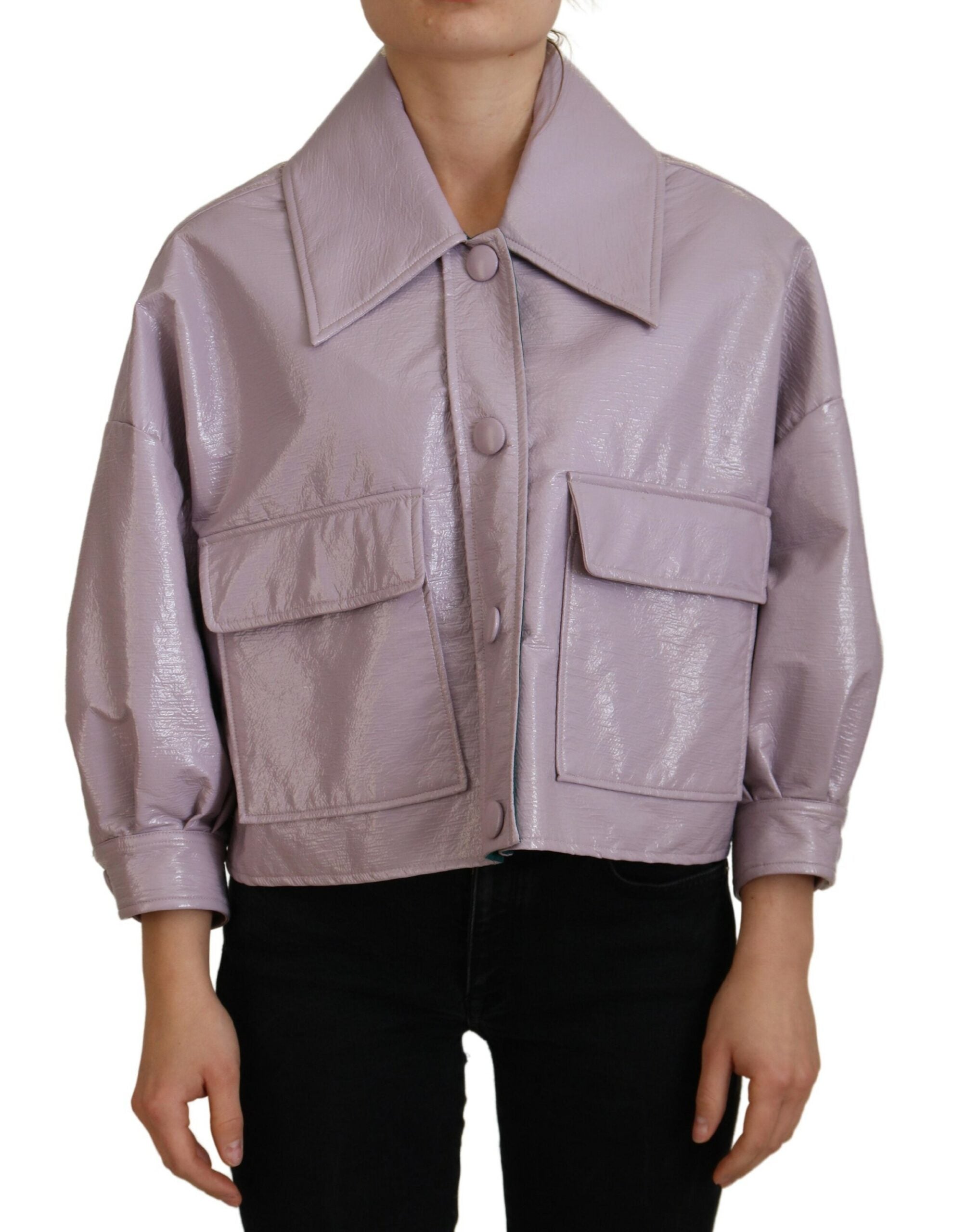 Purple Cotton Button Down Cropped Jacket - ventzia