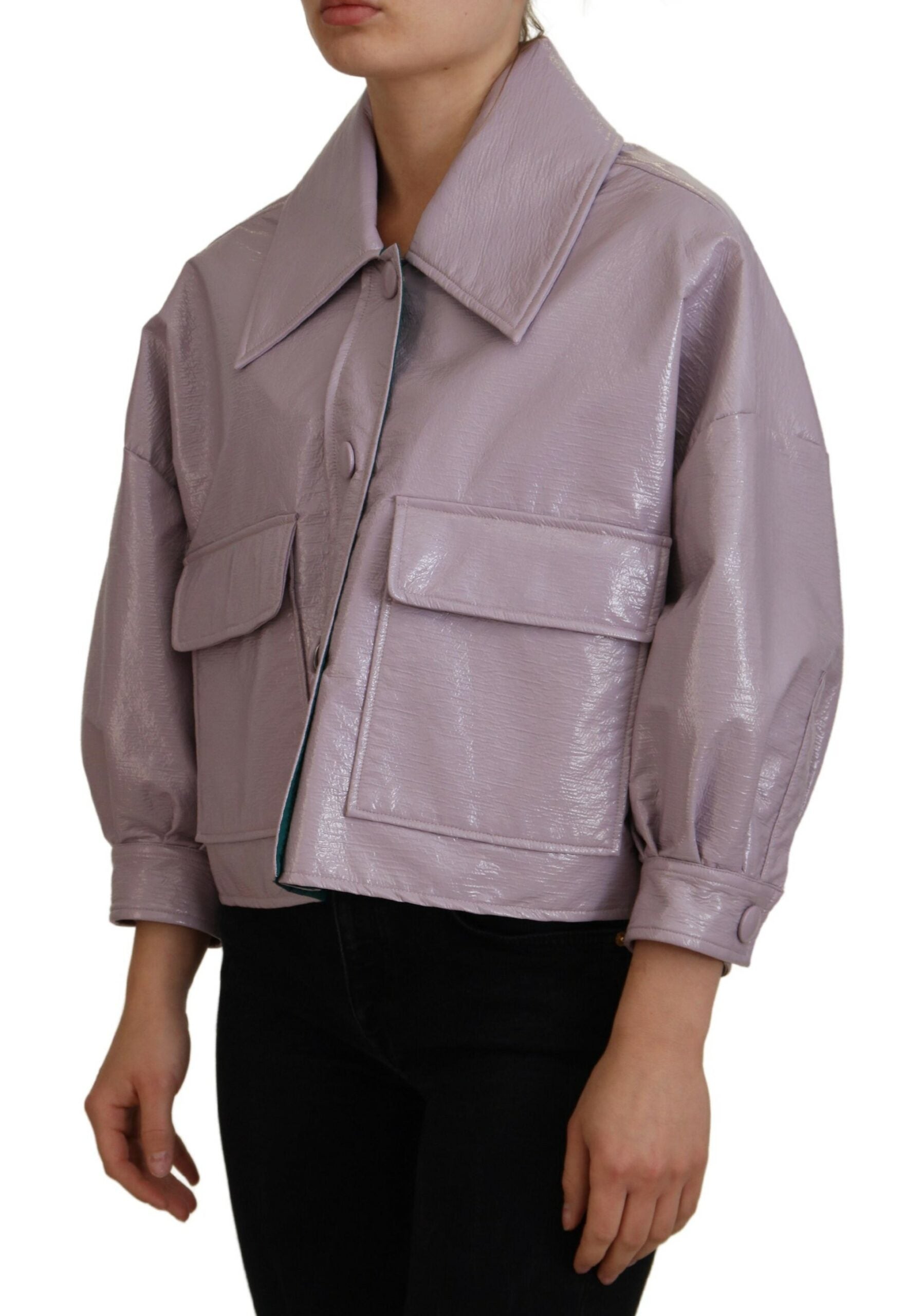 Purple Cotton Button Down Cropped Jacket - ventzia