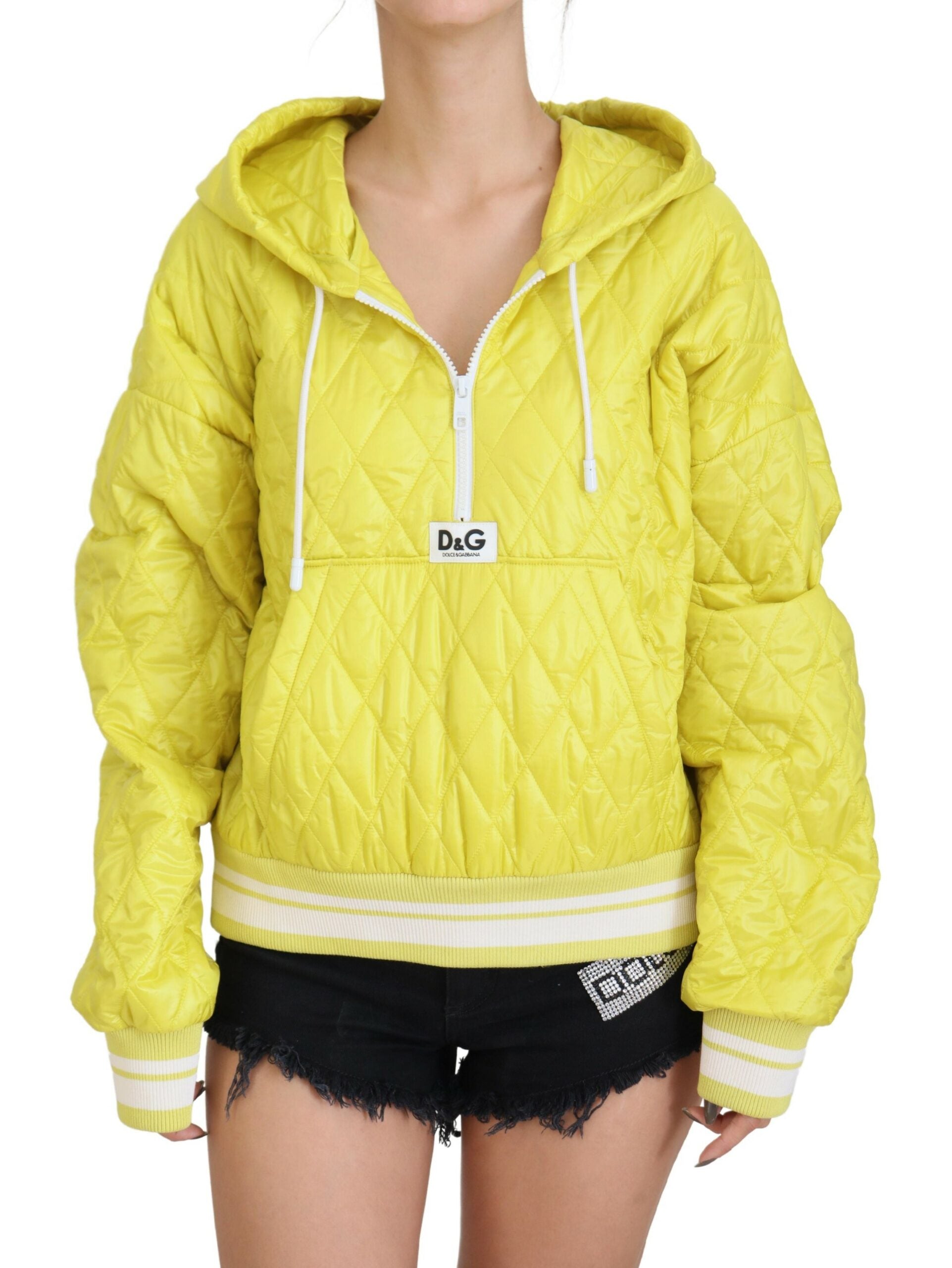 Yellow Nylon Quilted Hooded Pullover Jacket - ventzia