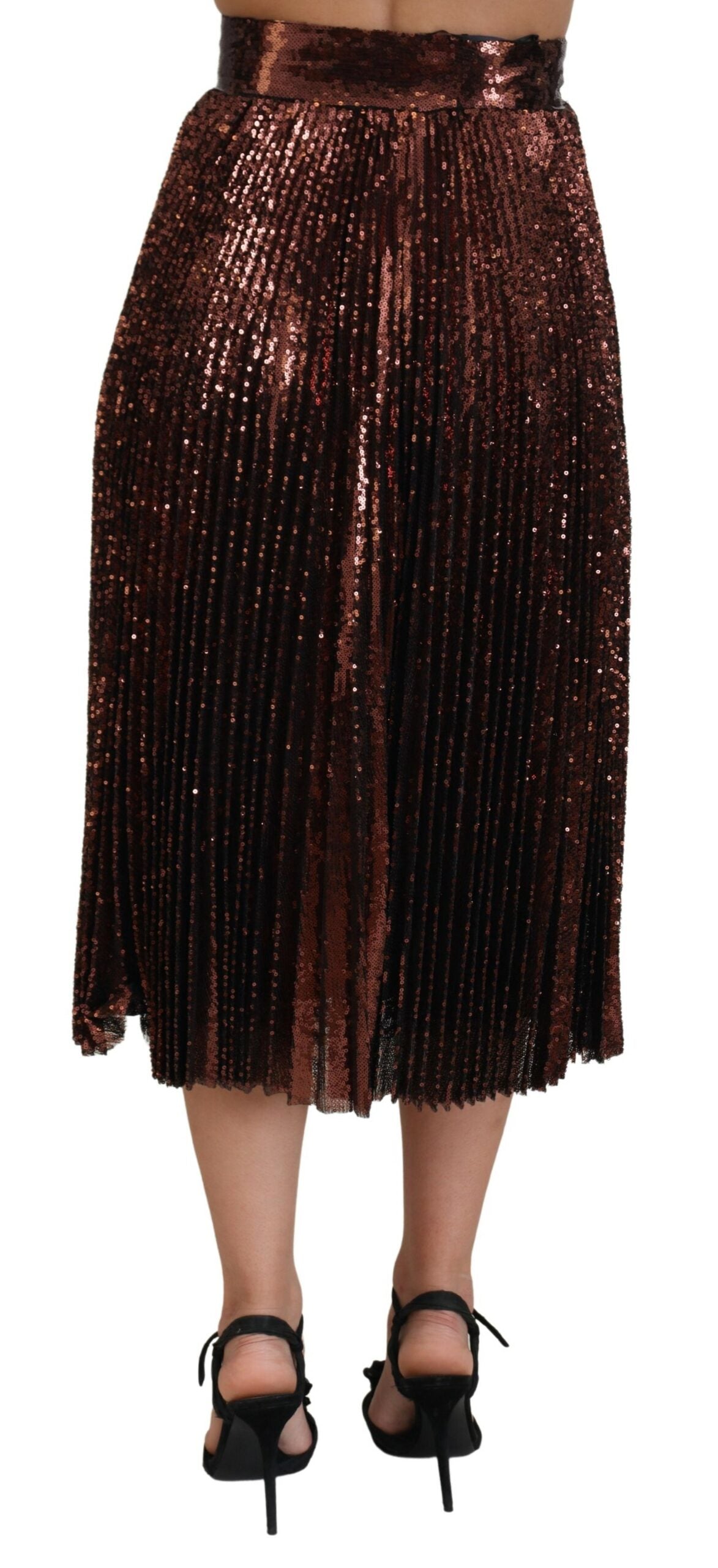 Bronze Sequined High Waist A-line Maxi Skirt - ventzia