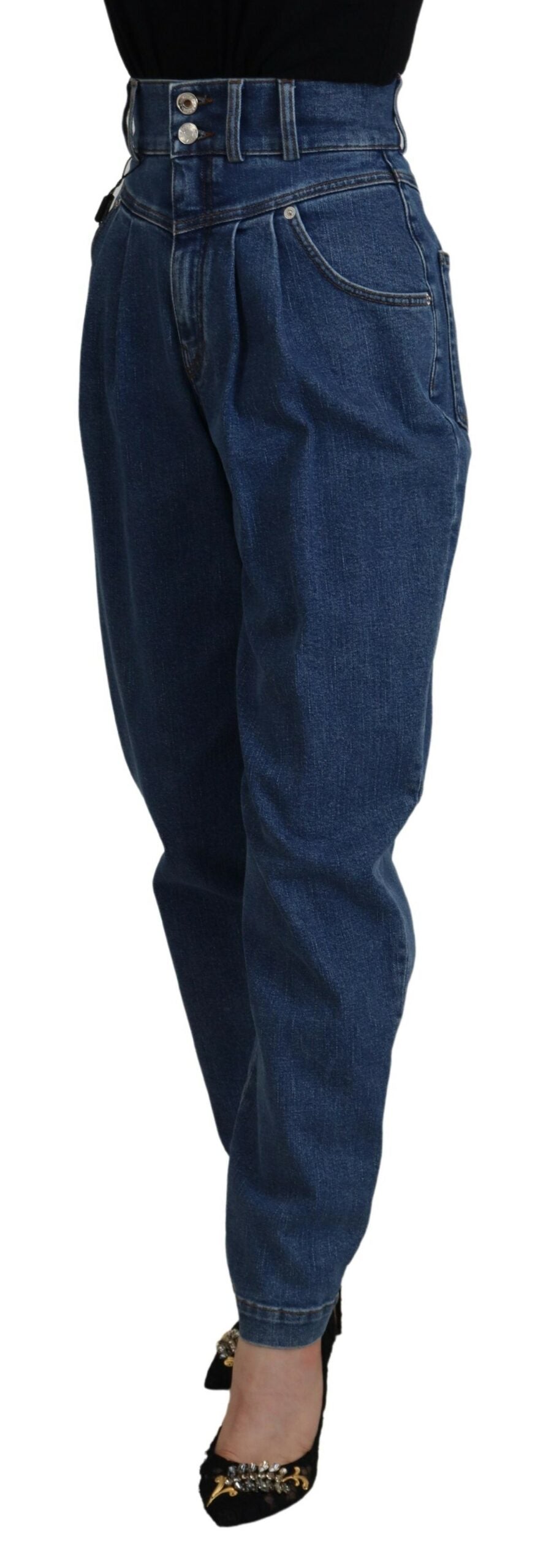 Blue High Waist Denim Cotton Stretch Jeans - ventzia
