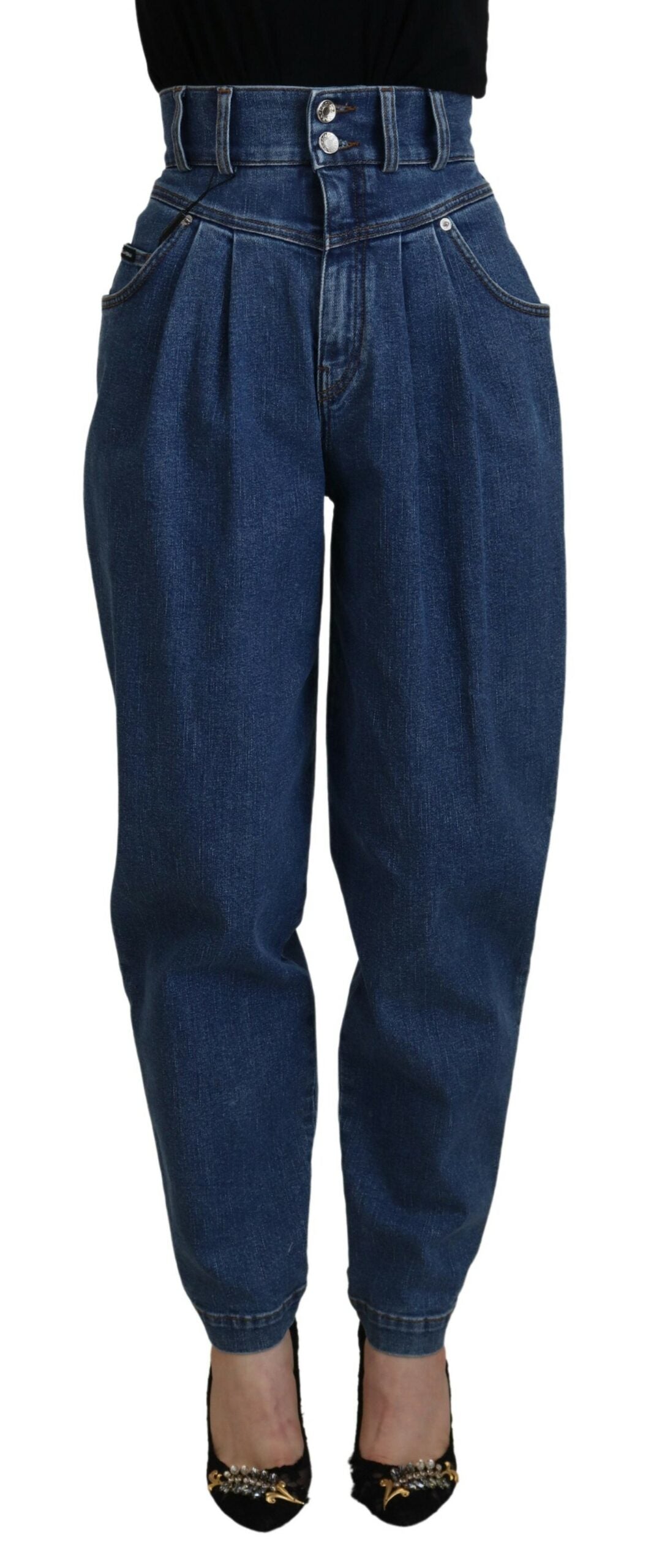 Blue High Waist Denim Cotton Stretch Jeans - ventzia