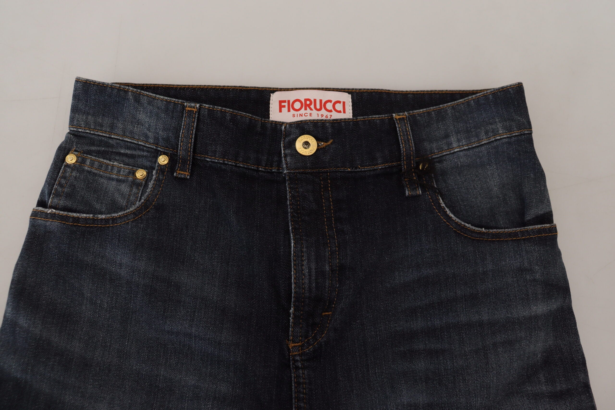 Dark Blue Washed Mid Waist Pencil Cut Denim Skirt - ventzia