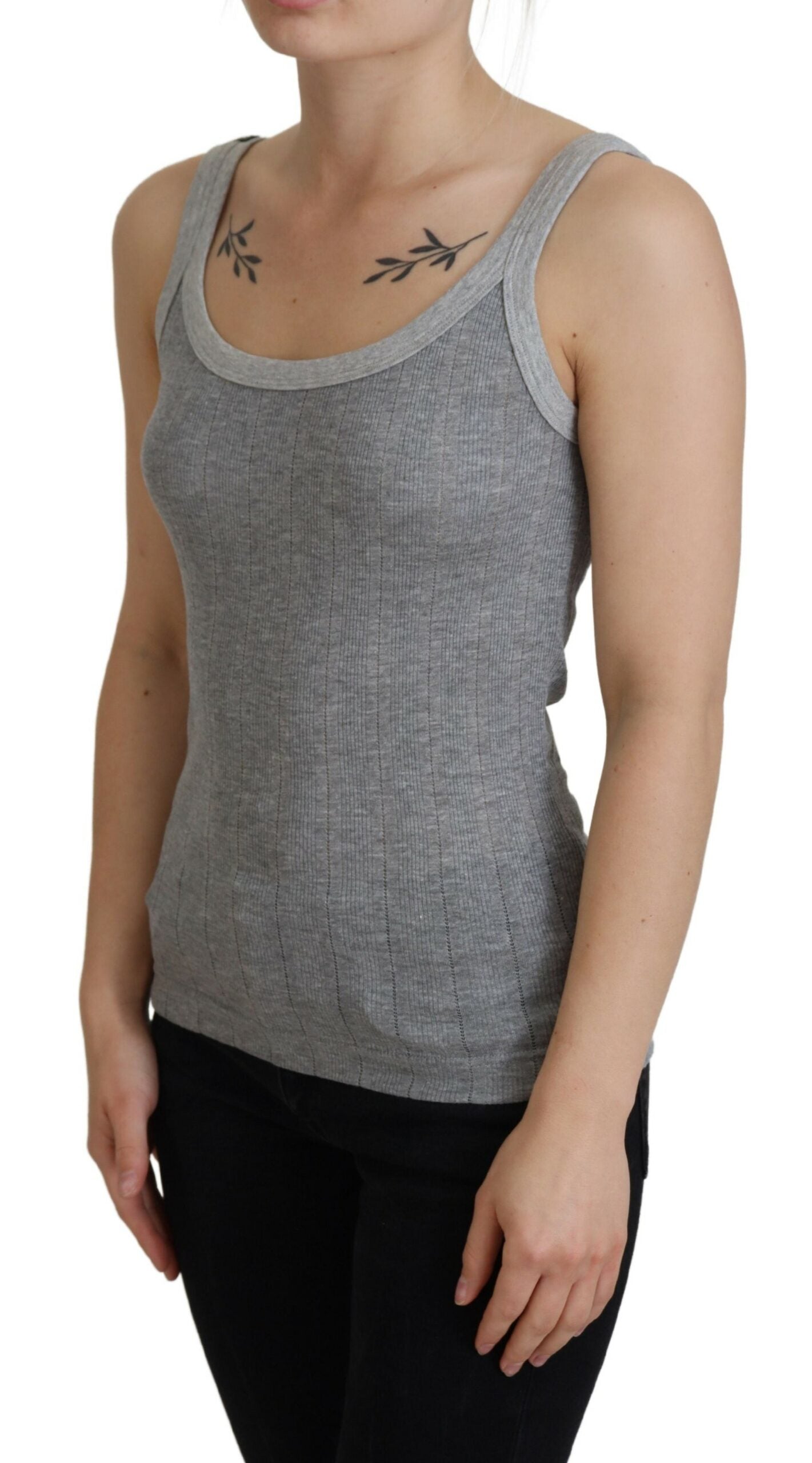 Gray Cotton Modal Canotta Tank Top T-shirt - ventzia