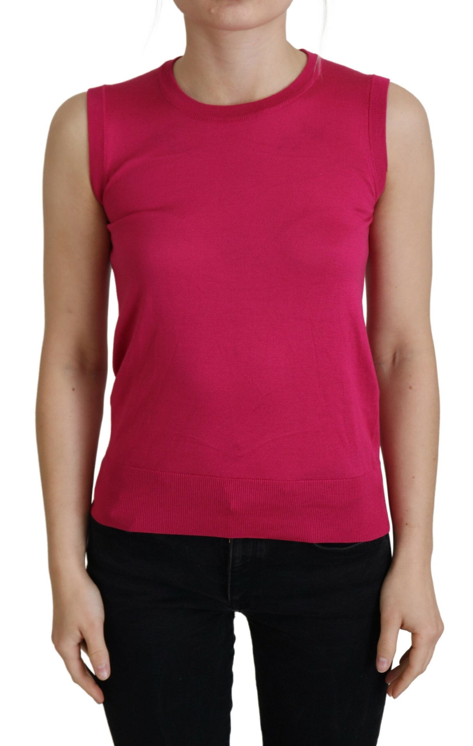 Pink Silk Vest Pullover Crewneck Tank Top - ventzia