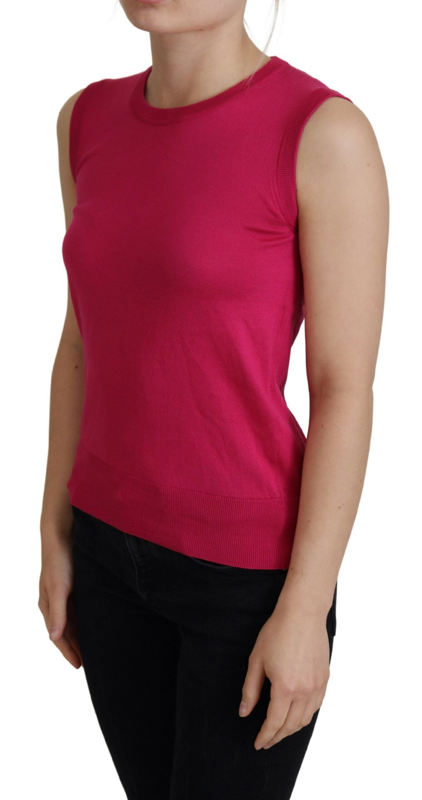 Pink Silk Vest Pullover Crewneck Tank Top - ventzia