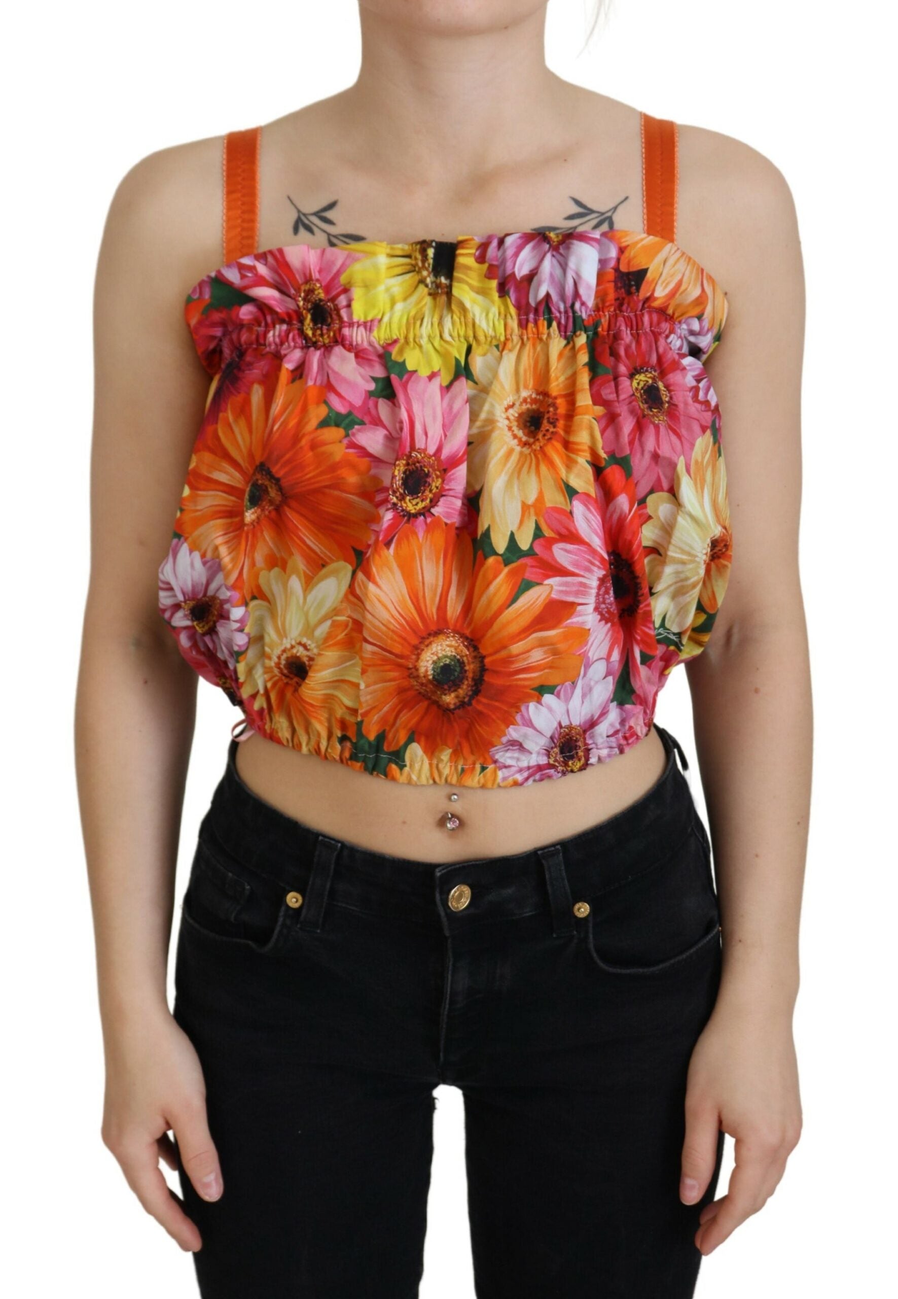 Blouse Cropped Floral Cotton Tank Top - ventzia