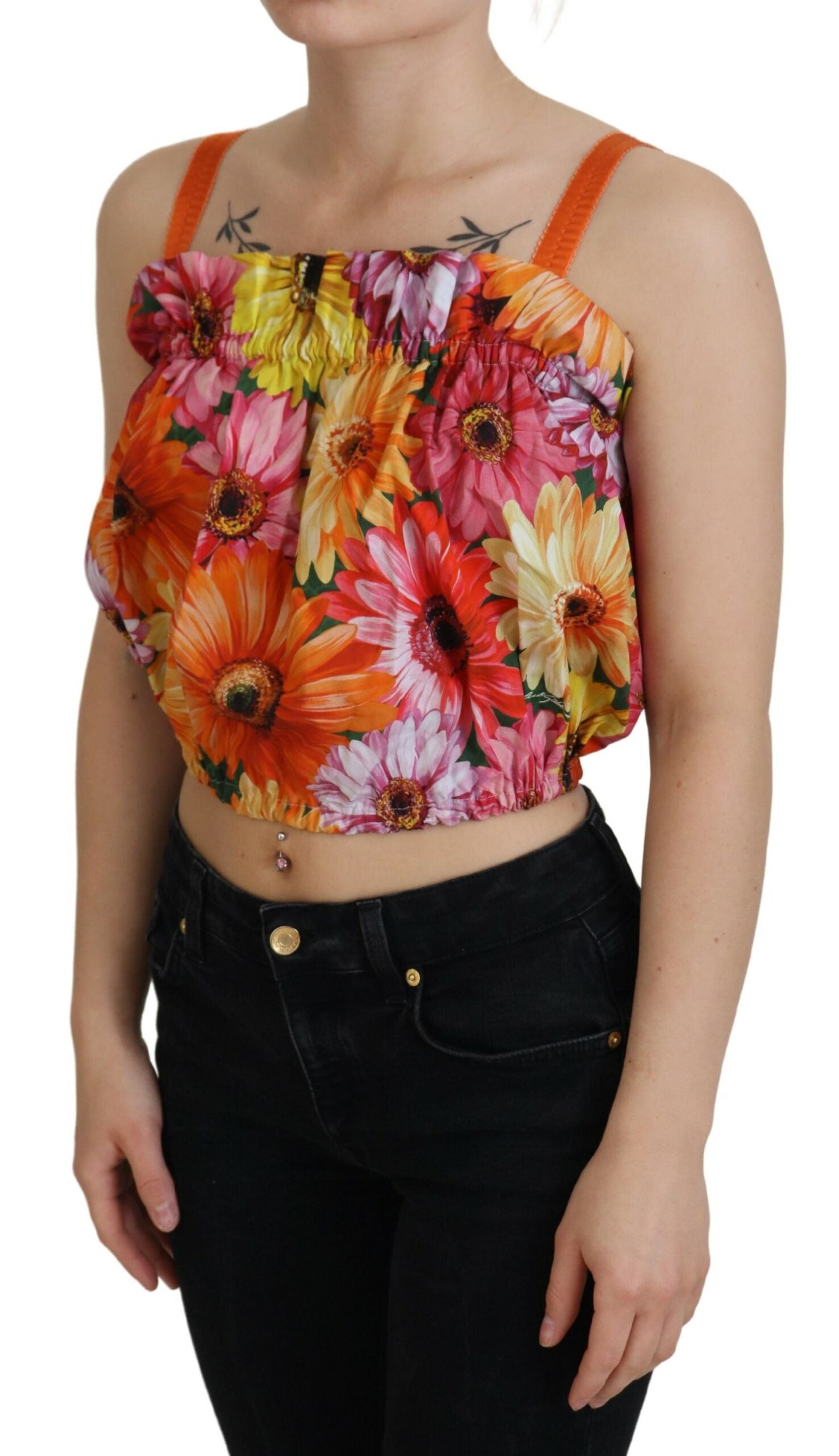 Blouse Cropped Floral Cotton Tank Top - ventzia