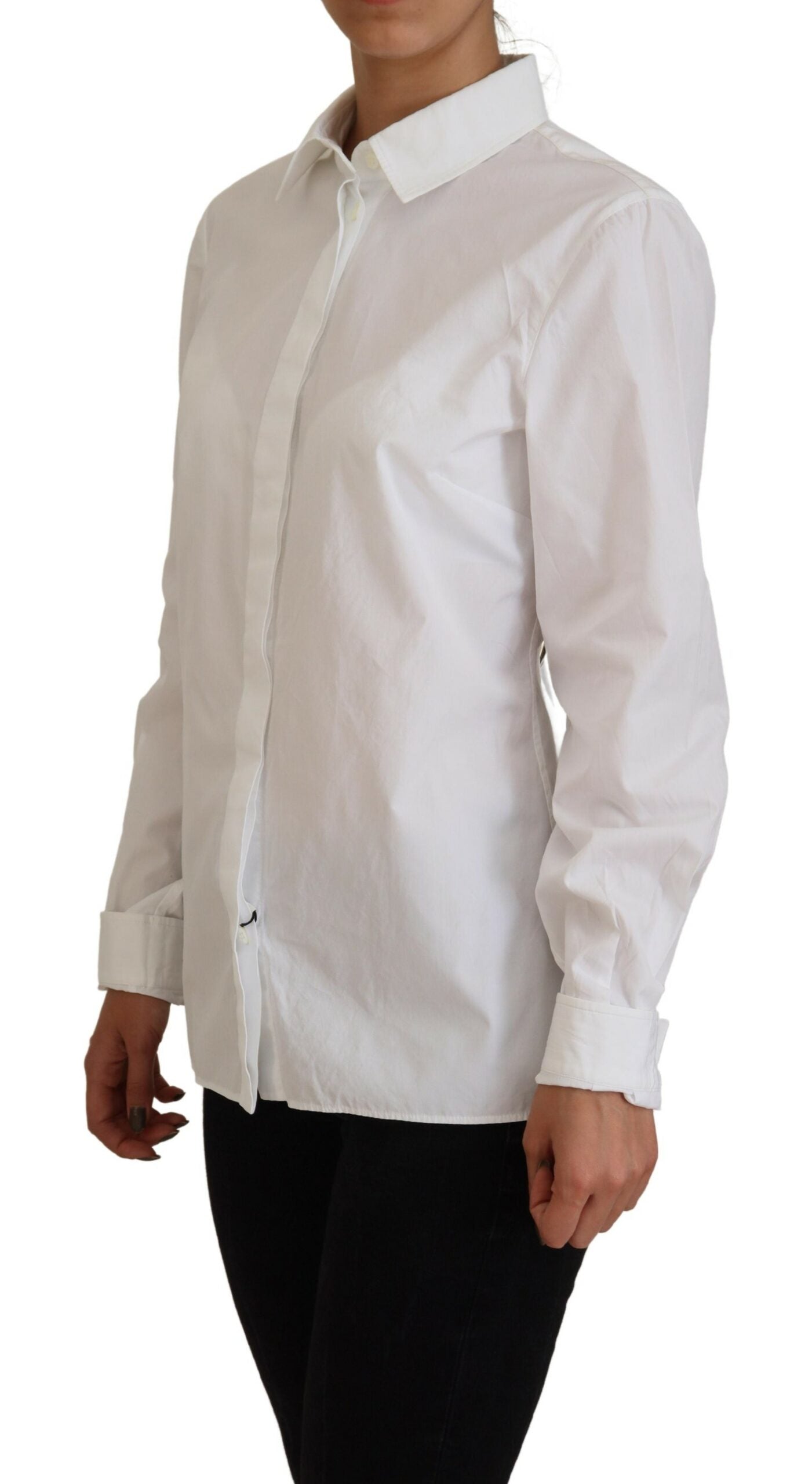 White Cotton Collared Long Sleeves Formal Top - ventzia