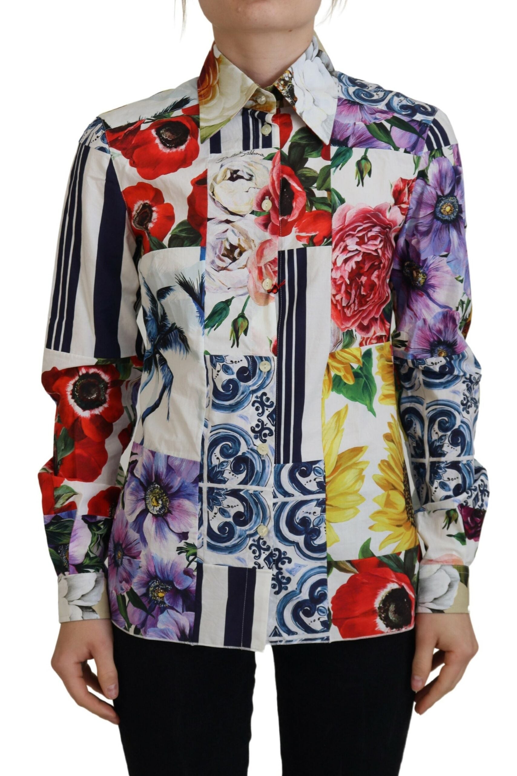 Multicolor Floral Cotton Collared Blouse Top - ventzia