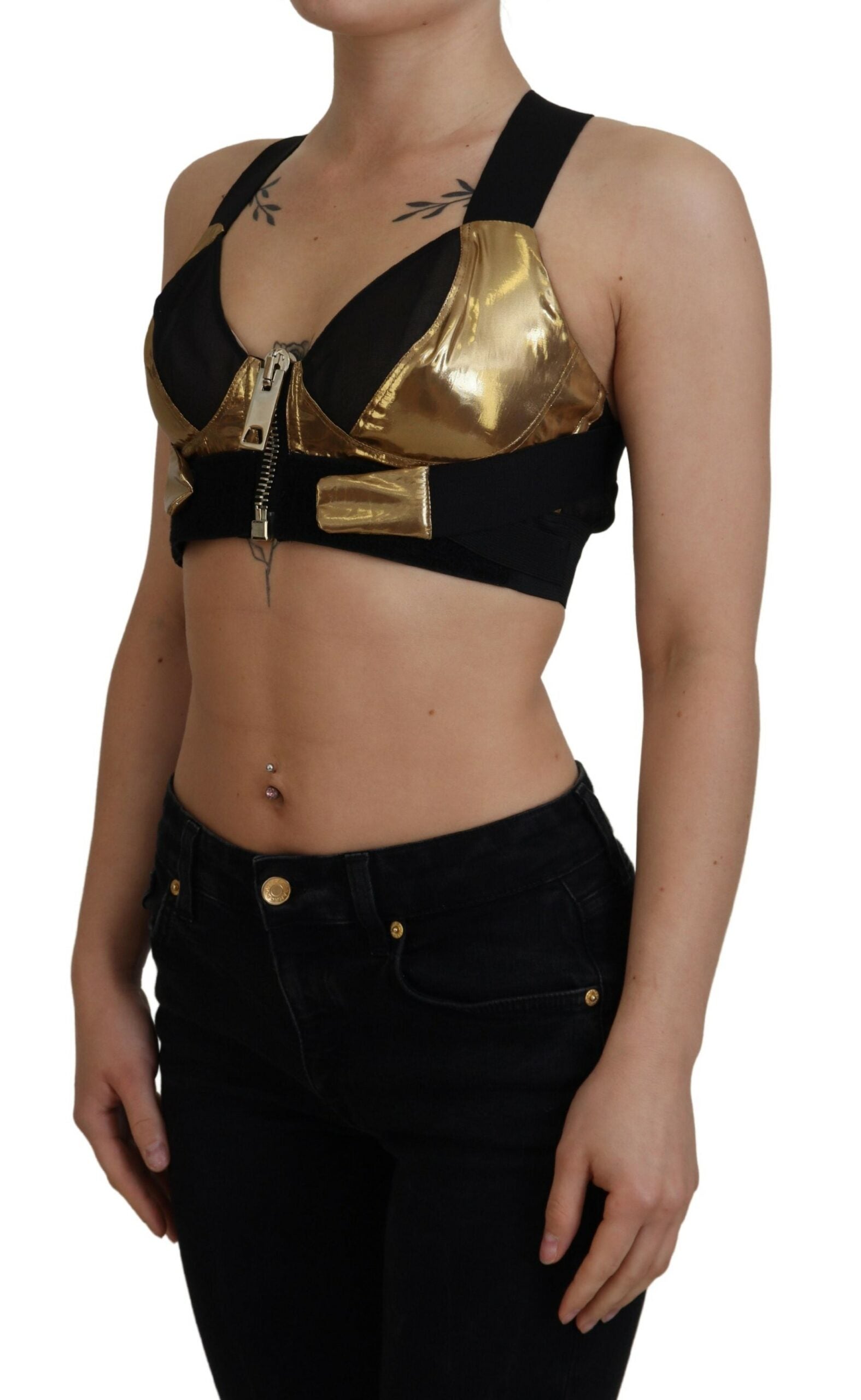 Black Gold Sleeveless Cropped Bustier Top - ventzia