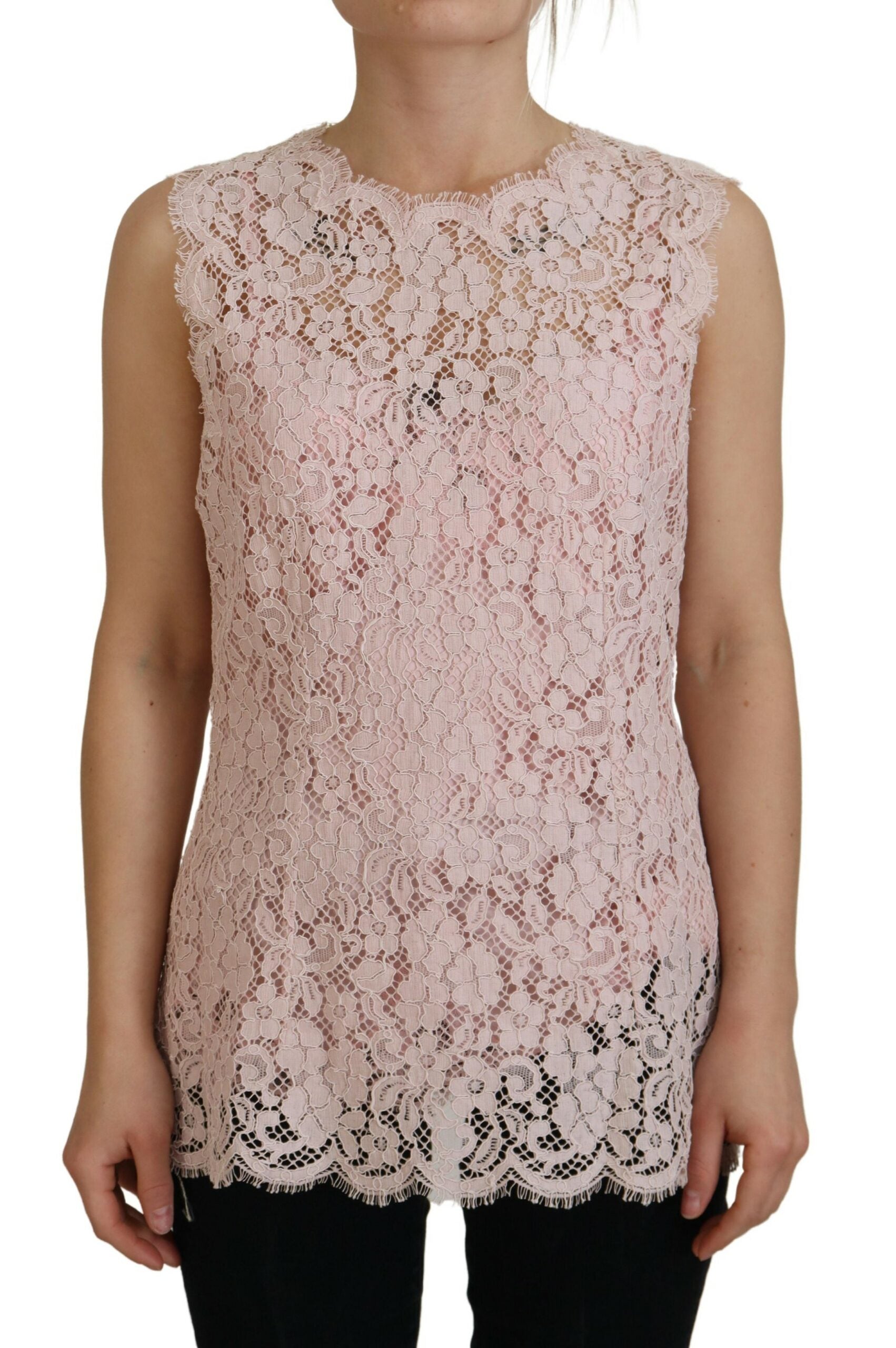 Pink Floral Lace Sleeveless Tank Blouse Top - ventzia