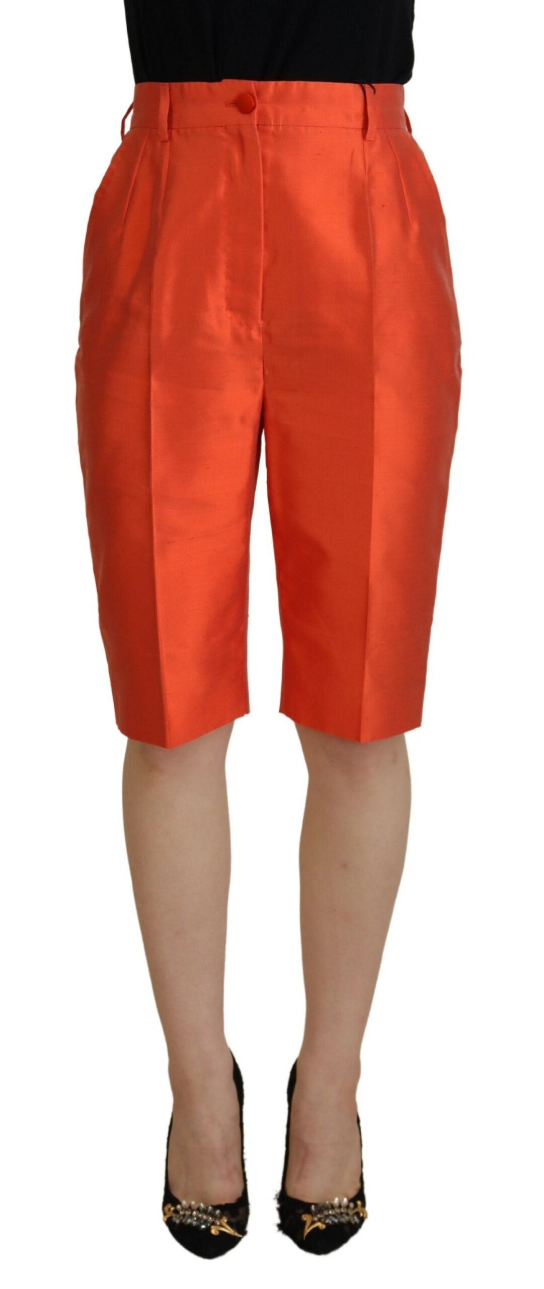 Orange Silk High Waist Cropped Pants - ventzia